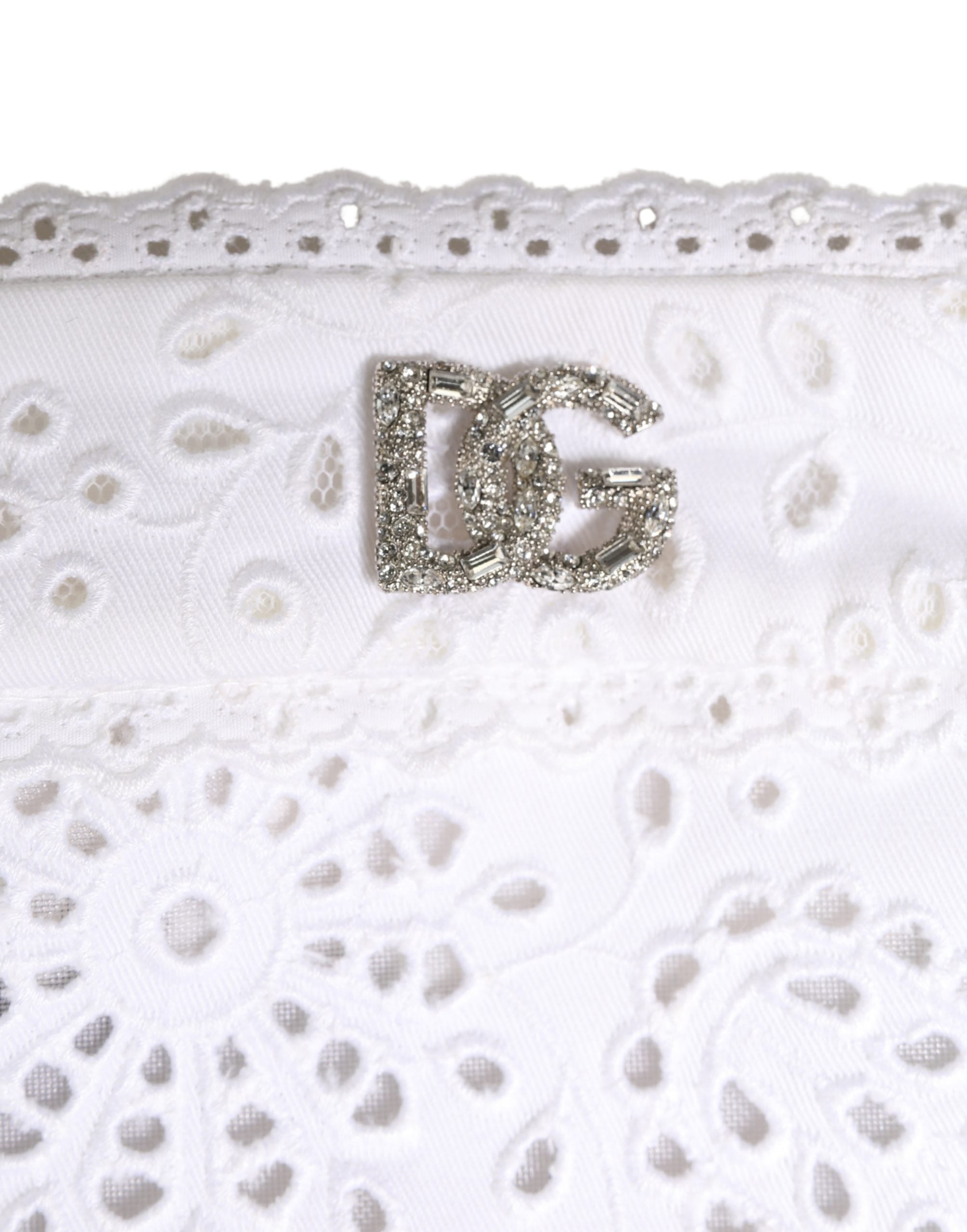 White Cotton Embroidered DG Crystal Headwear Hat