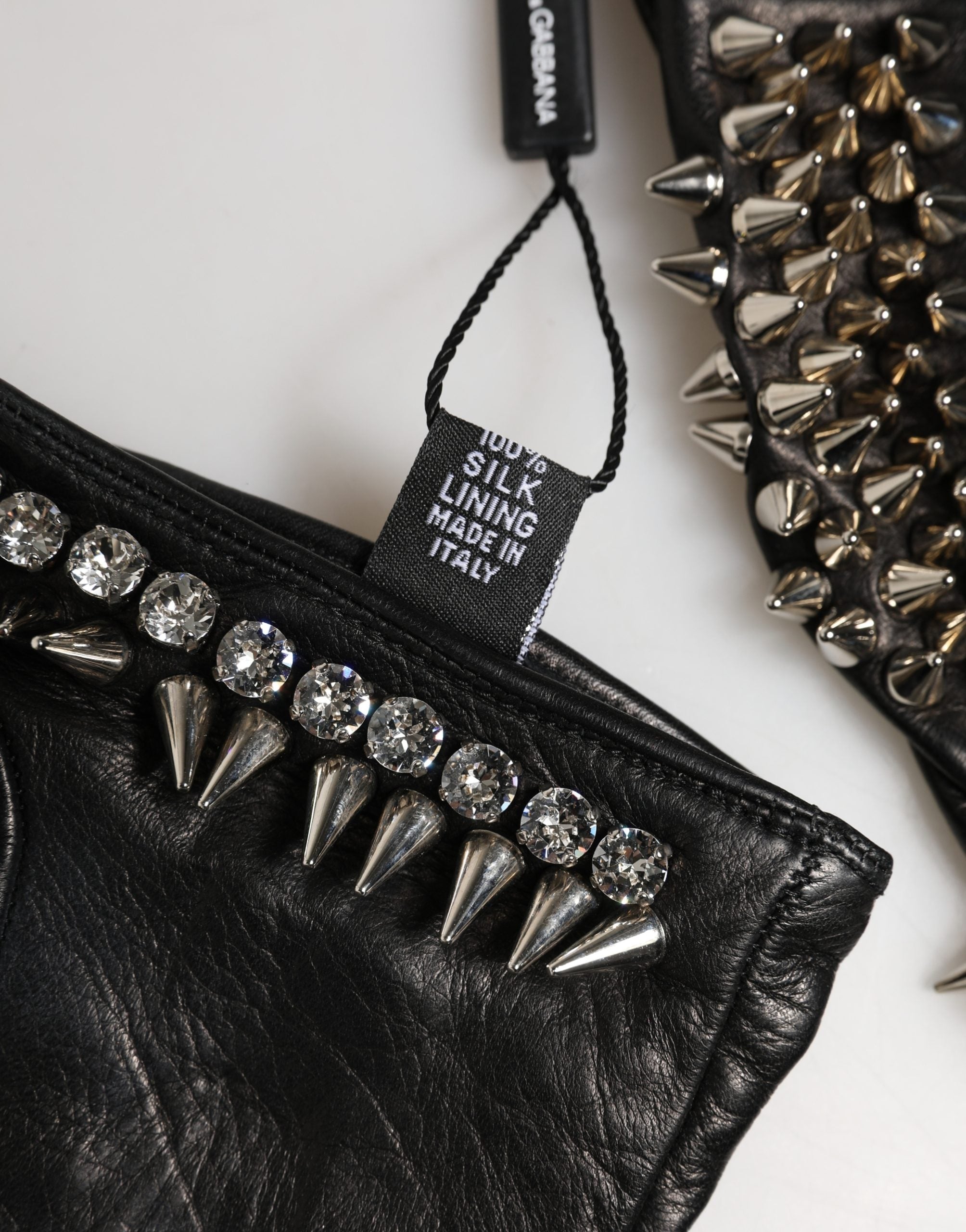 Women Black Embellished Wrist Length Mitten Gloves