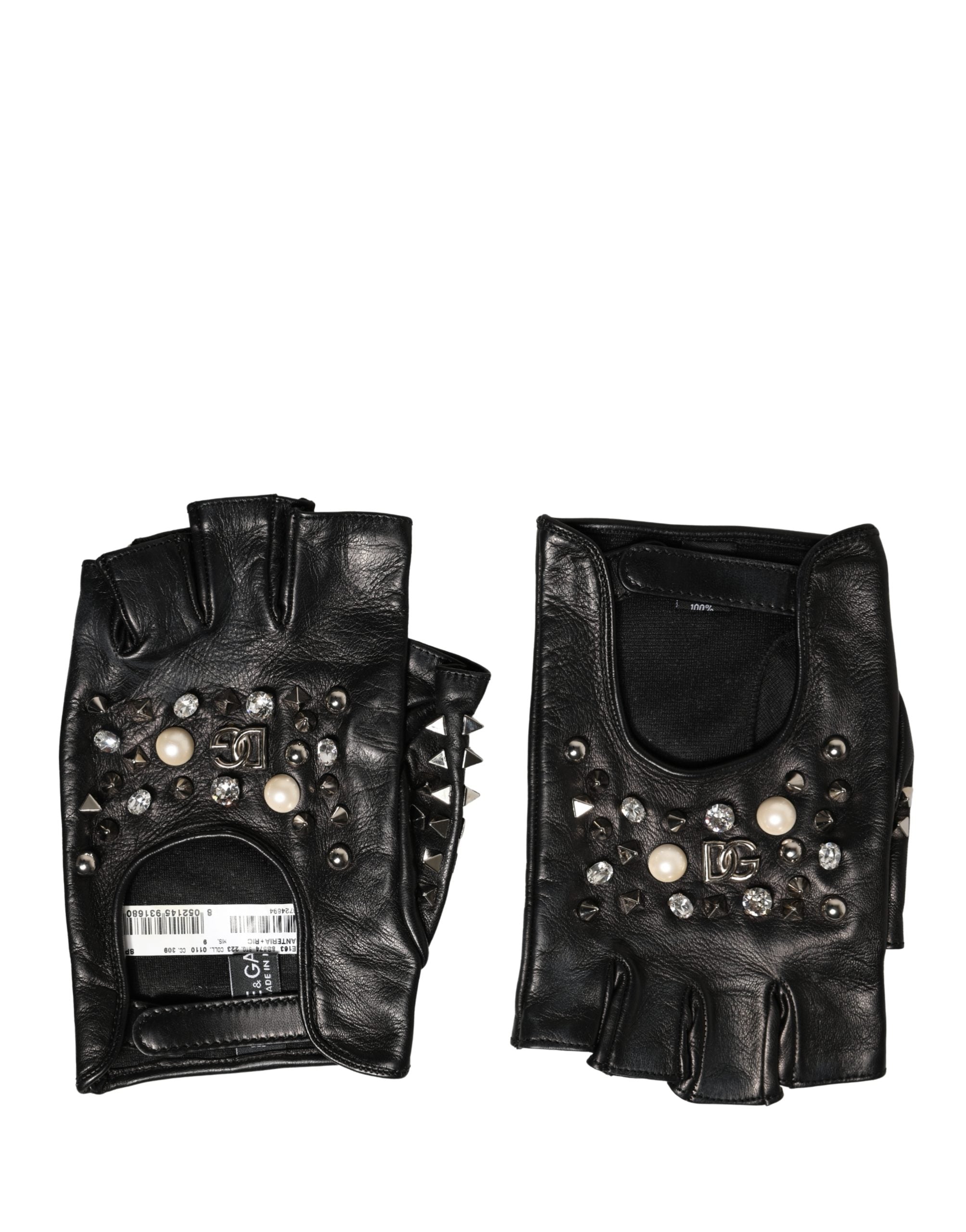 Black Embellished Wrist Length Mitten Women Gloves