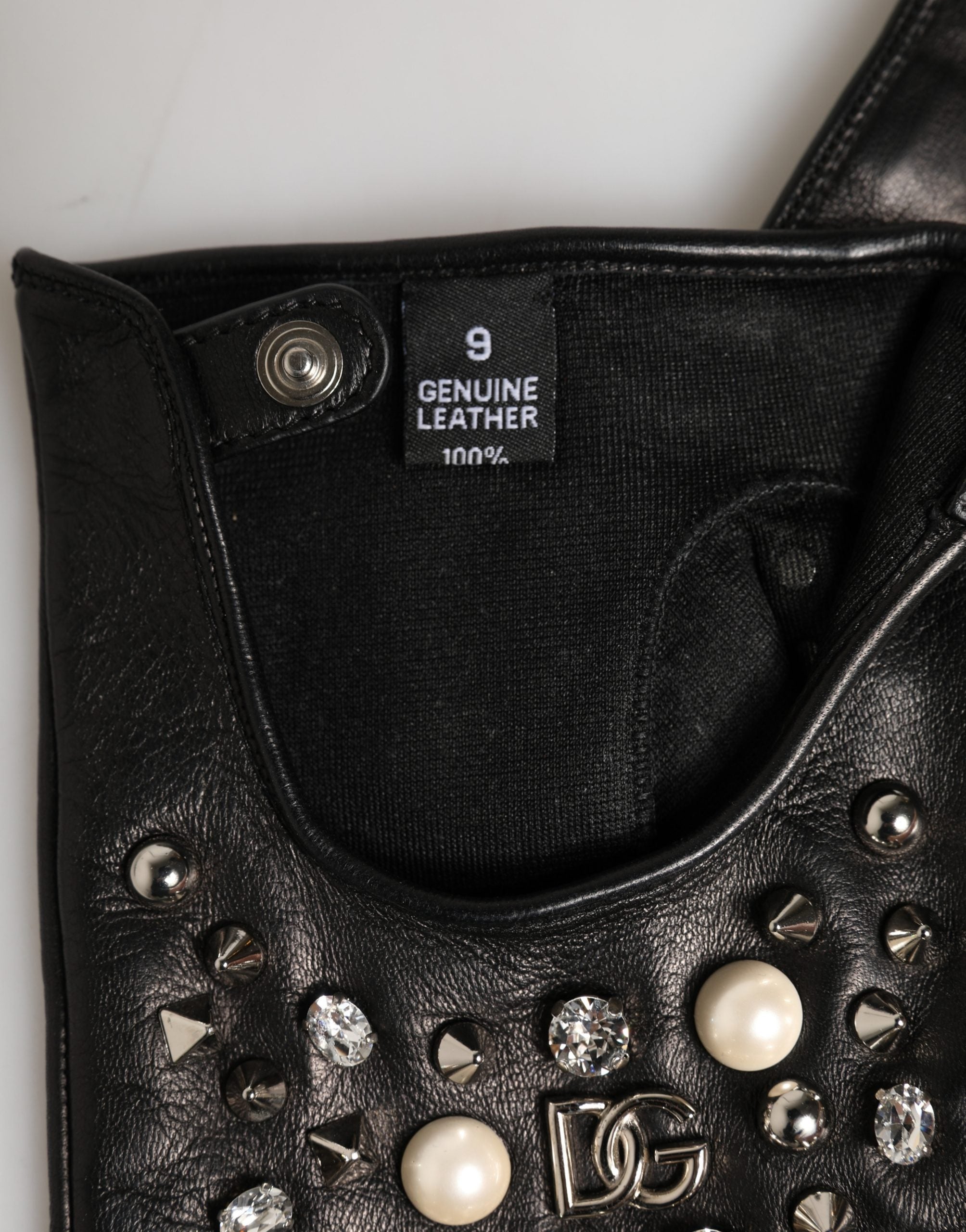 Black Embellished Wrist Length Mitten Women Gloves