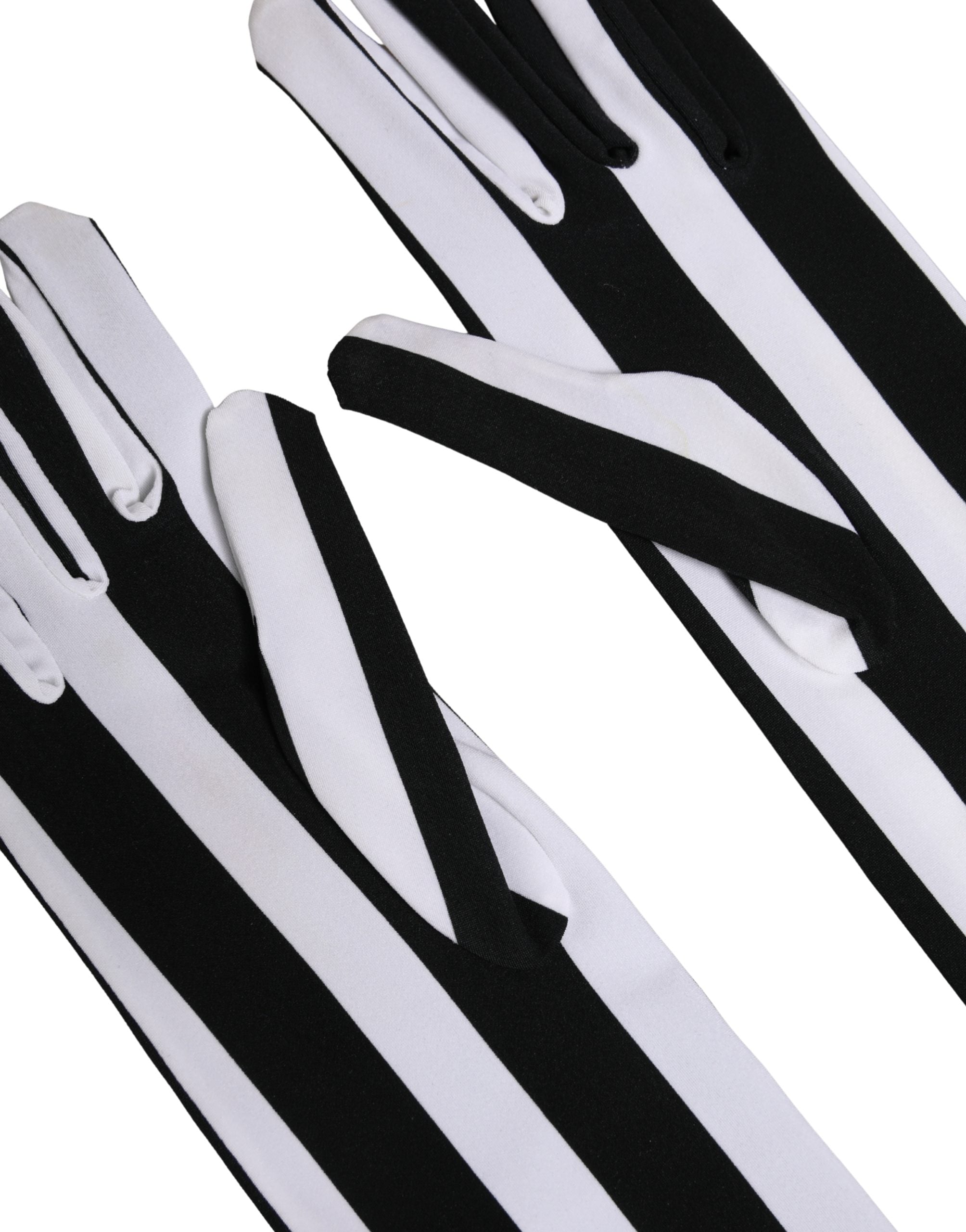 Black White Stripes Nylon Elbow Length Women Gloves