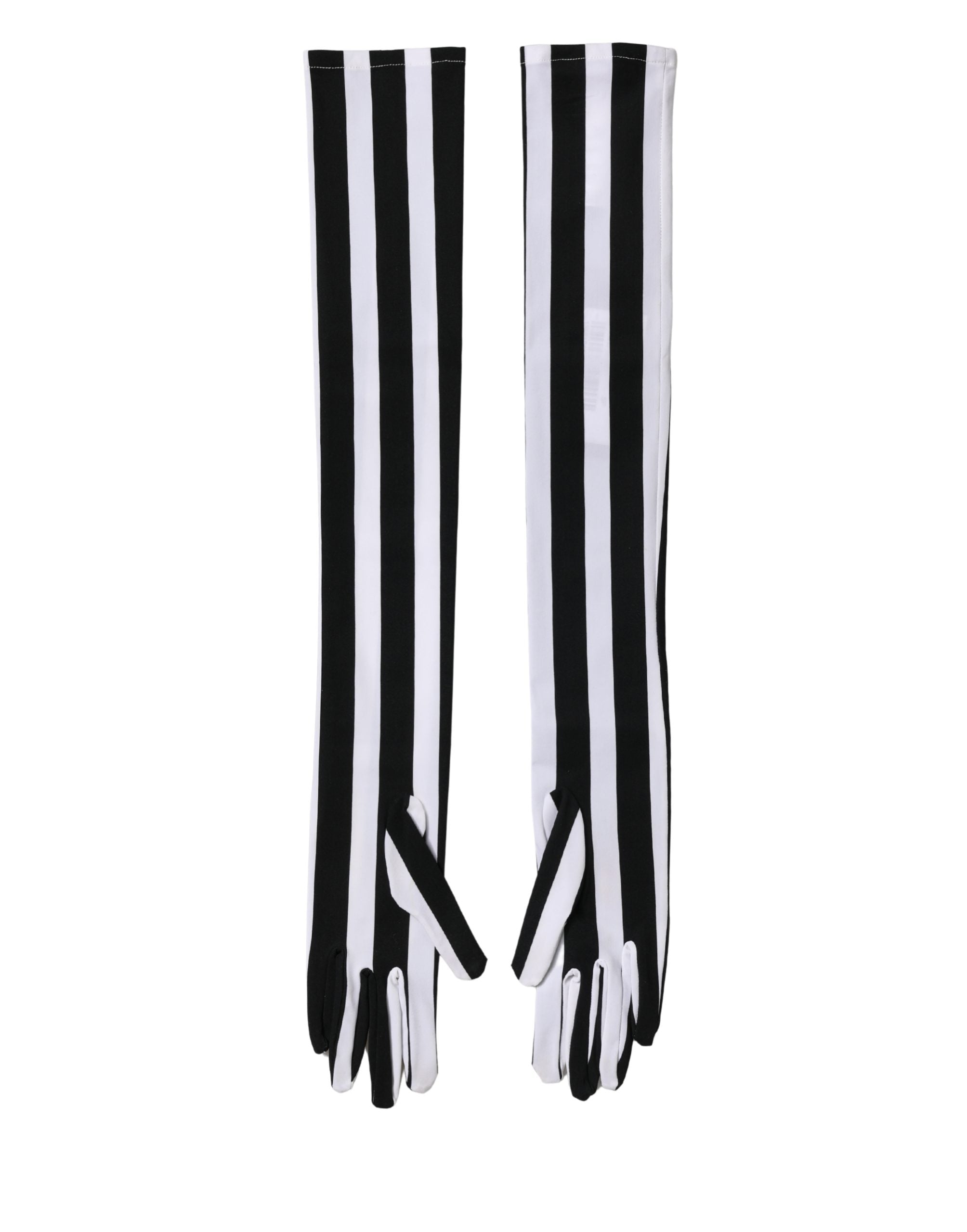 Black White Stripes Nylon Elbow Length Women Gloves