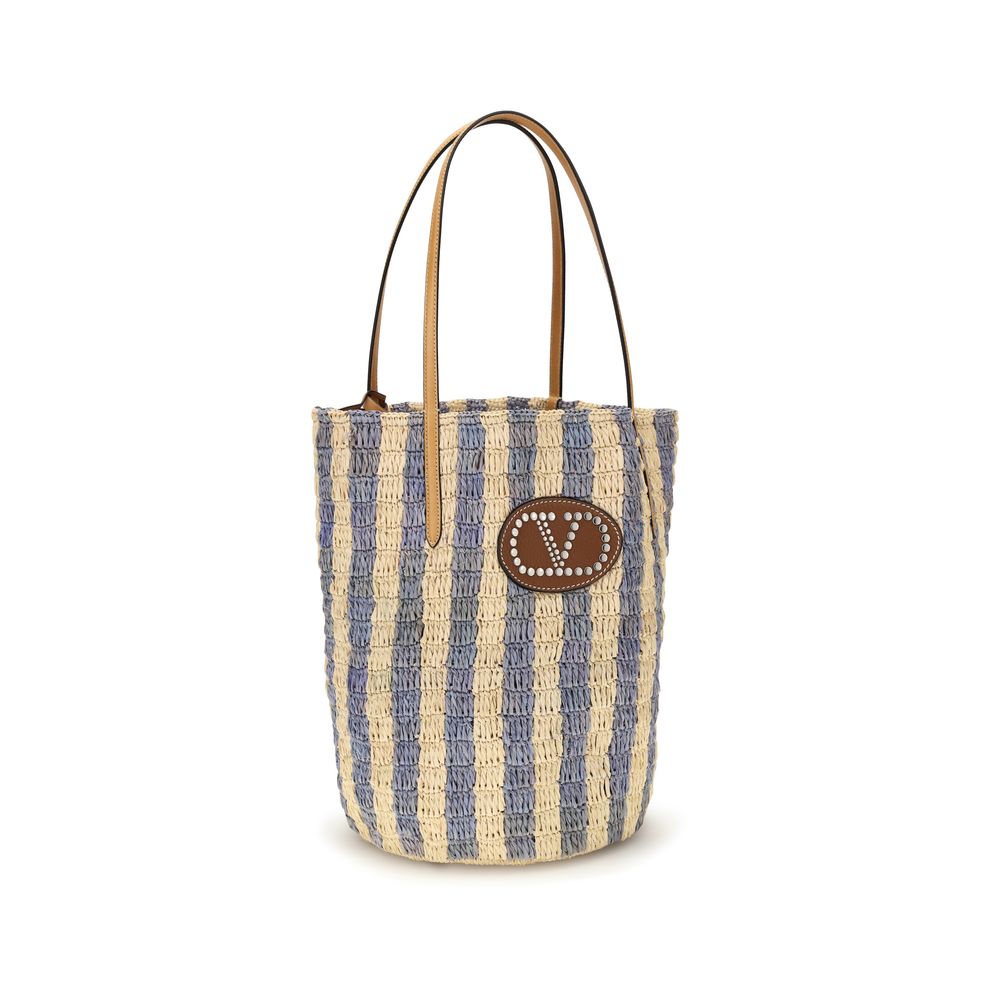 Blue Raffia Backet Bag