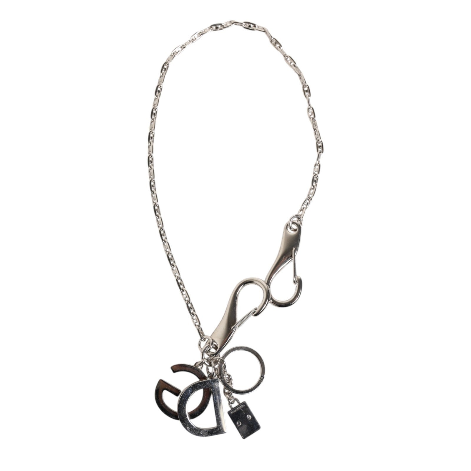 Silver Tone DG Logo Keychain Key Holder Bag Charm Keyring