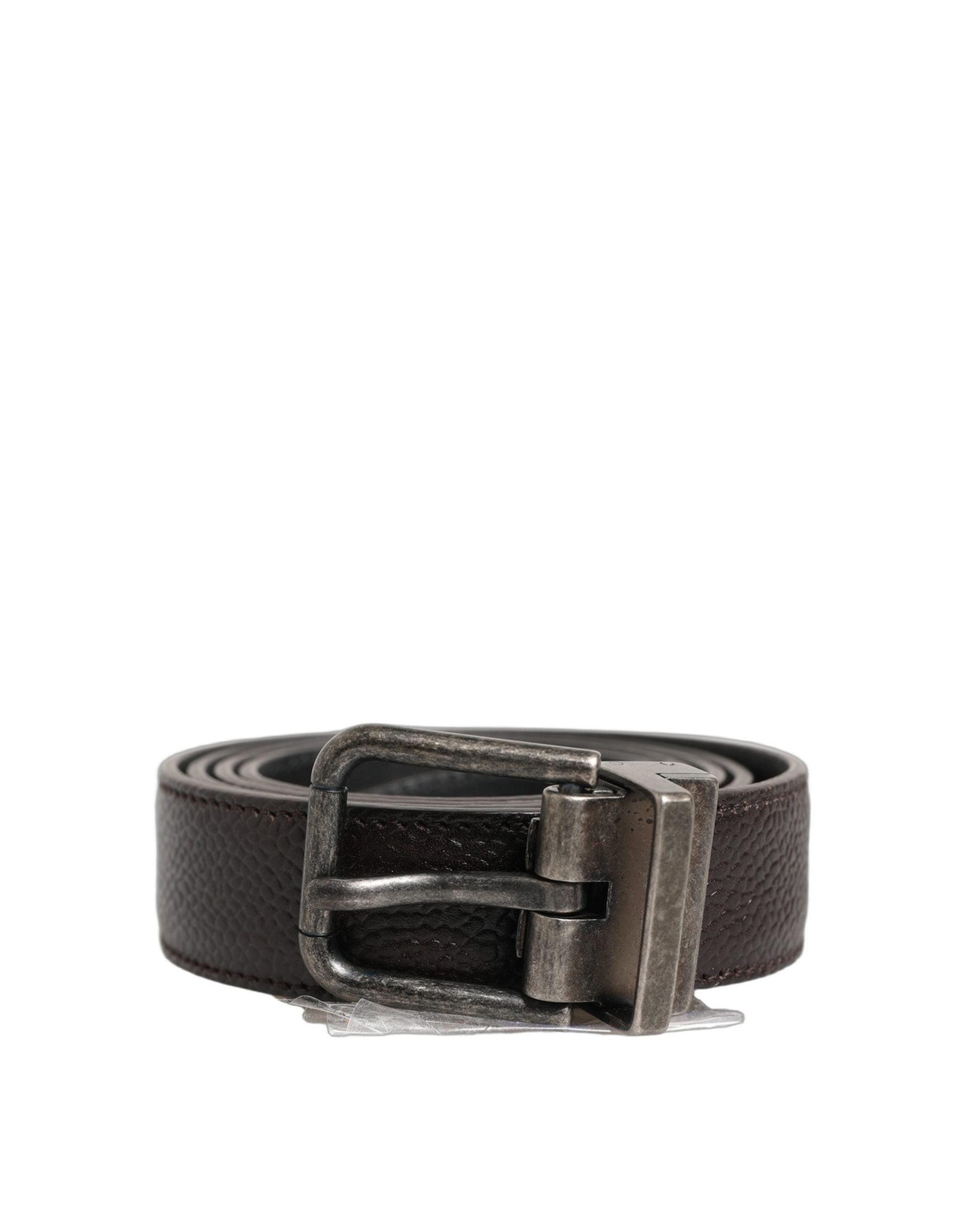 Brown Calf Leather Vintage Style Silver Buckle Belt
