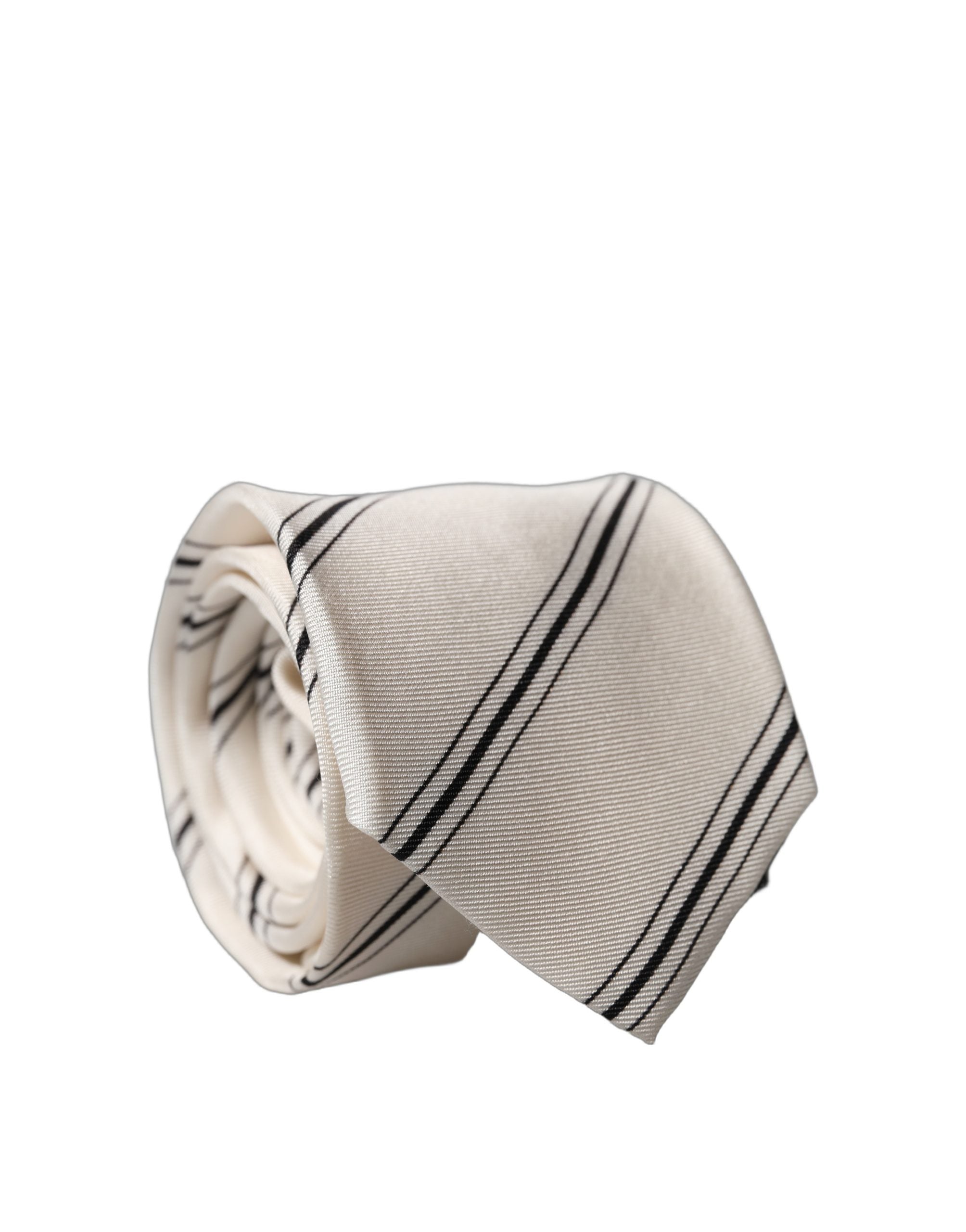 Beige Black Stripes 100% Silk Adjustable Men Necktie Tie