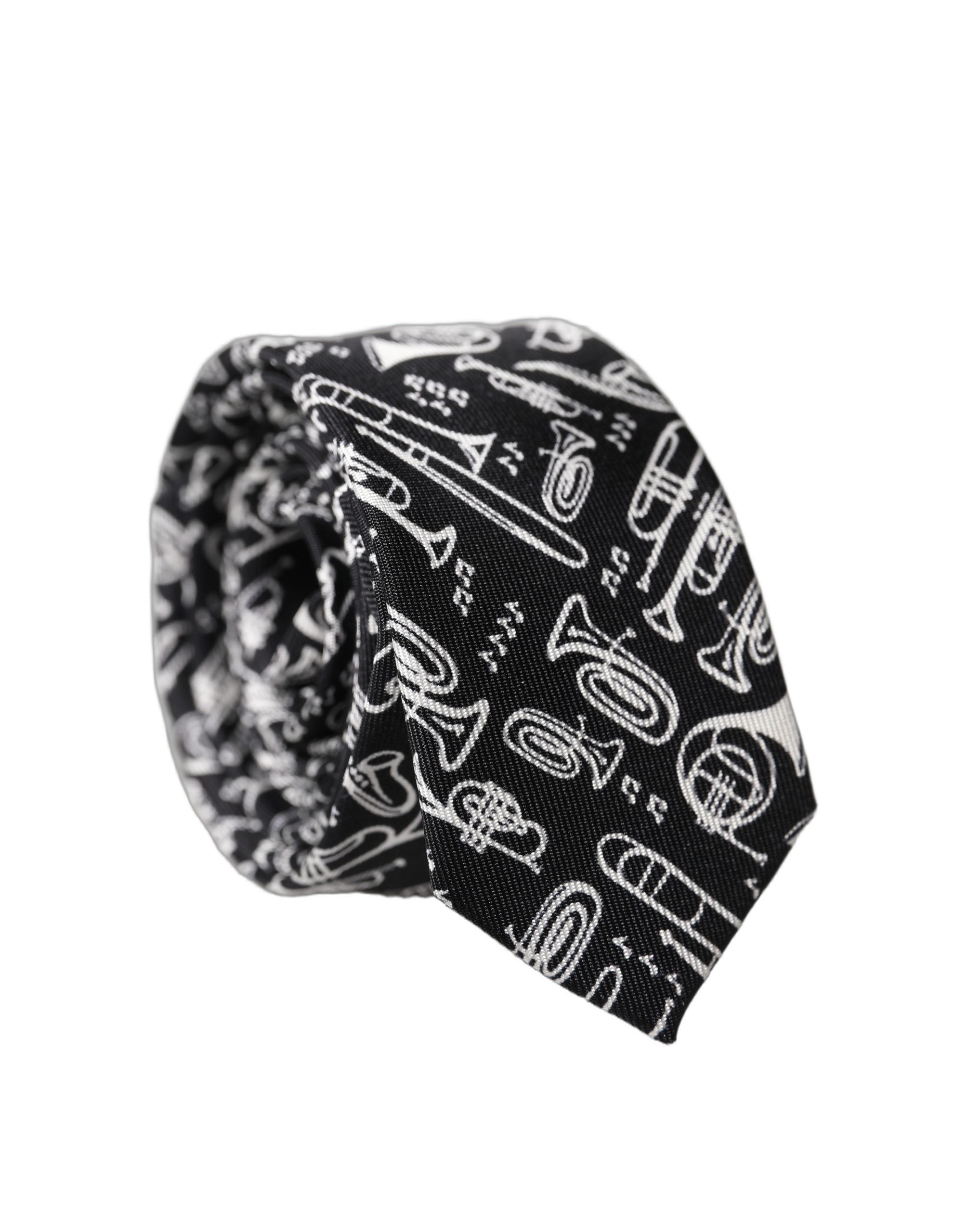 Black Trumpet Print Silk Adjustable Men Tied Necktie Tie