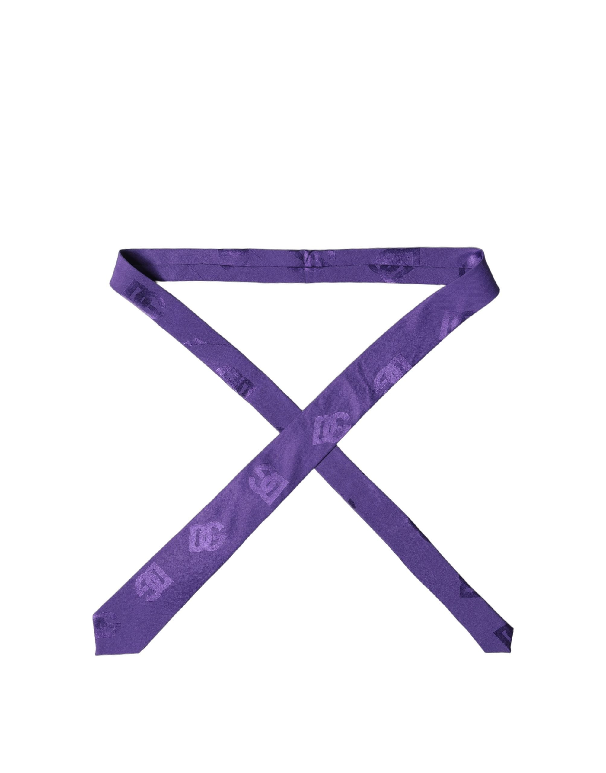 Purple DG Logo Monogram Silk Adjustable Men Necktie Tie