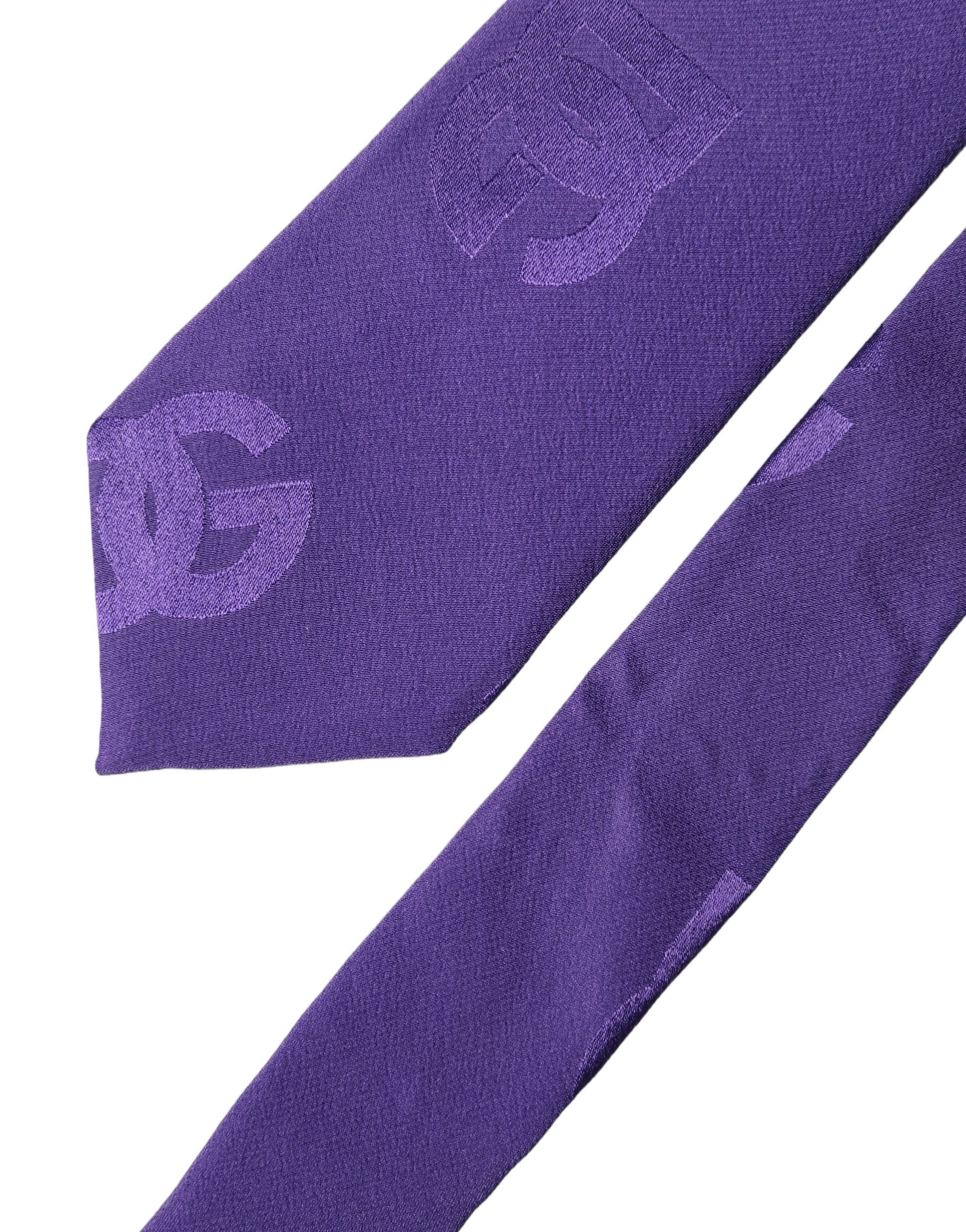 Purple DG Logo Monogram Silk Adjustable Men Necktie Tie