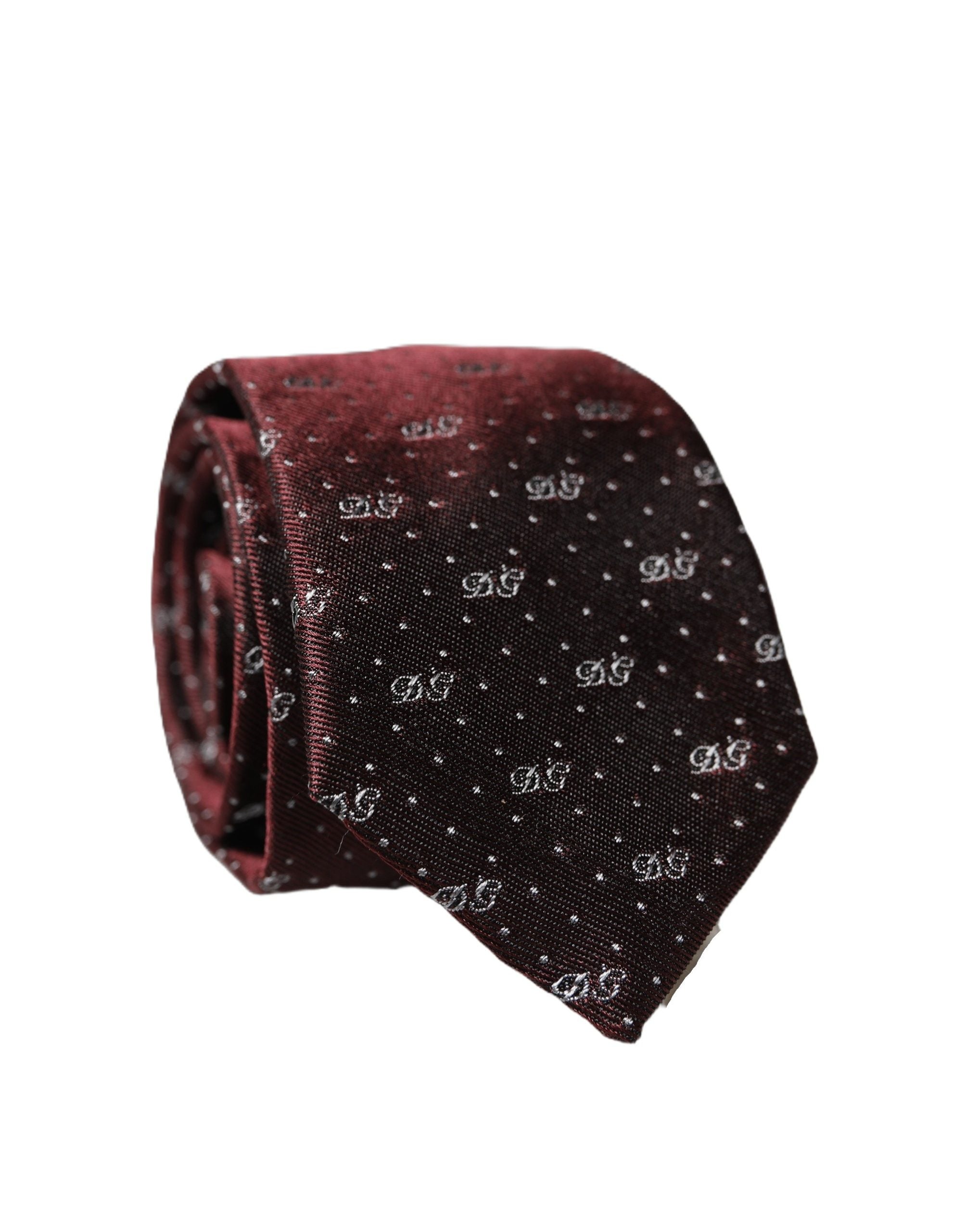 Burgundy Logo Monogram Silk Adjustable Men Necktie Tie