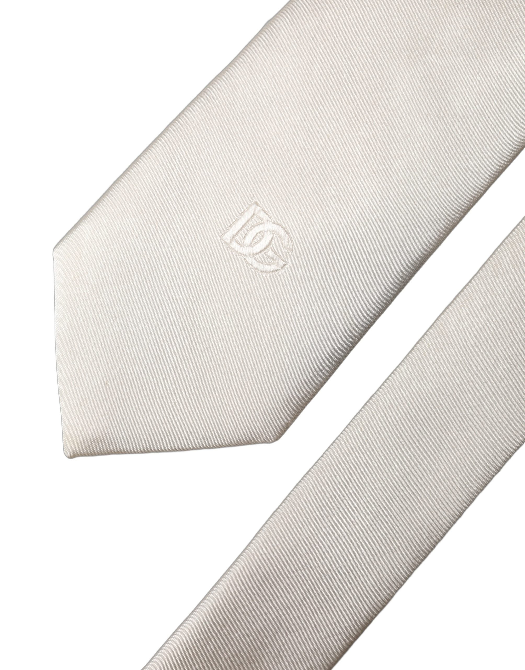 Off White DG Embroidery Silk Adjustable Men Necktie Tie