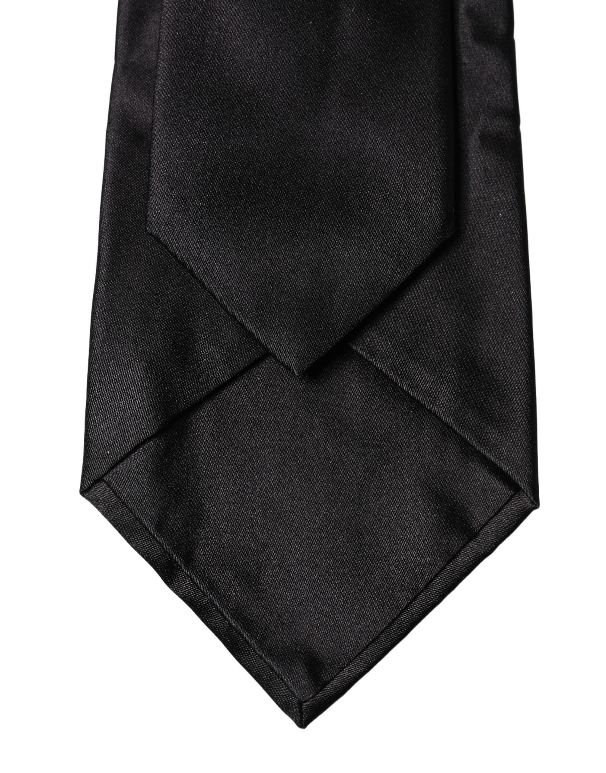 Black Satin Silk Blend Adjustable Women Tied Necktie Tie