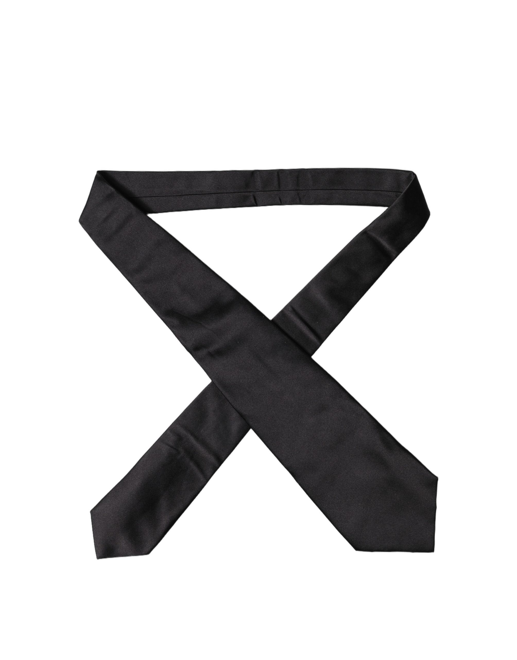 Black Satin Silk Blend Adjustable Women Tied Necktie Tie