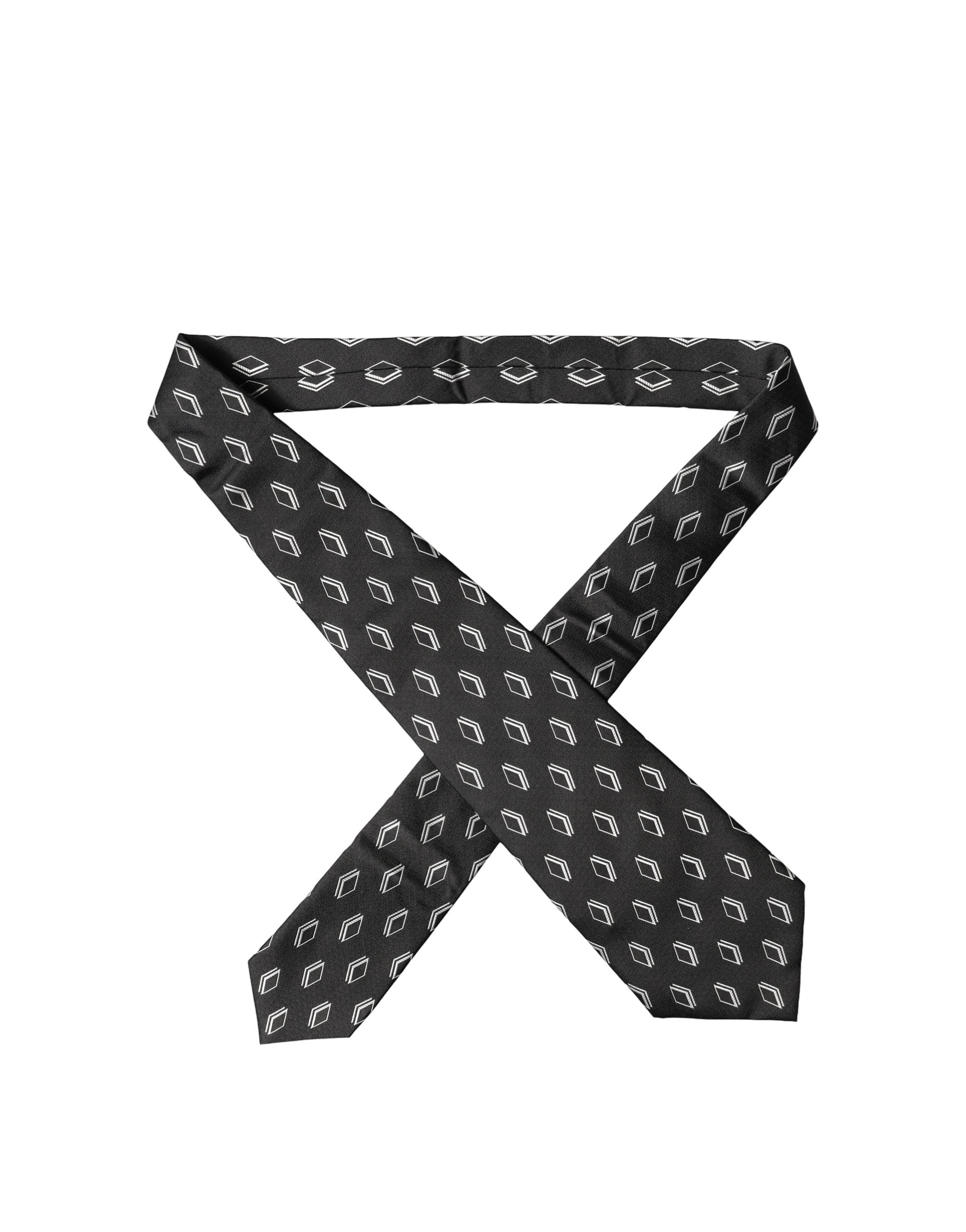 Black Patterned Silk Adjustable Women Tied Necktie Tie