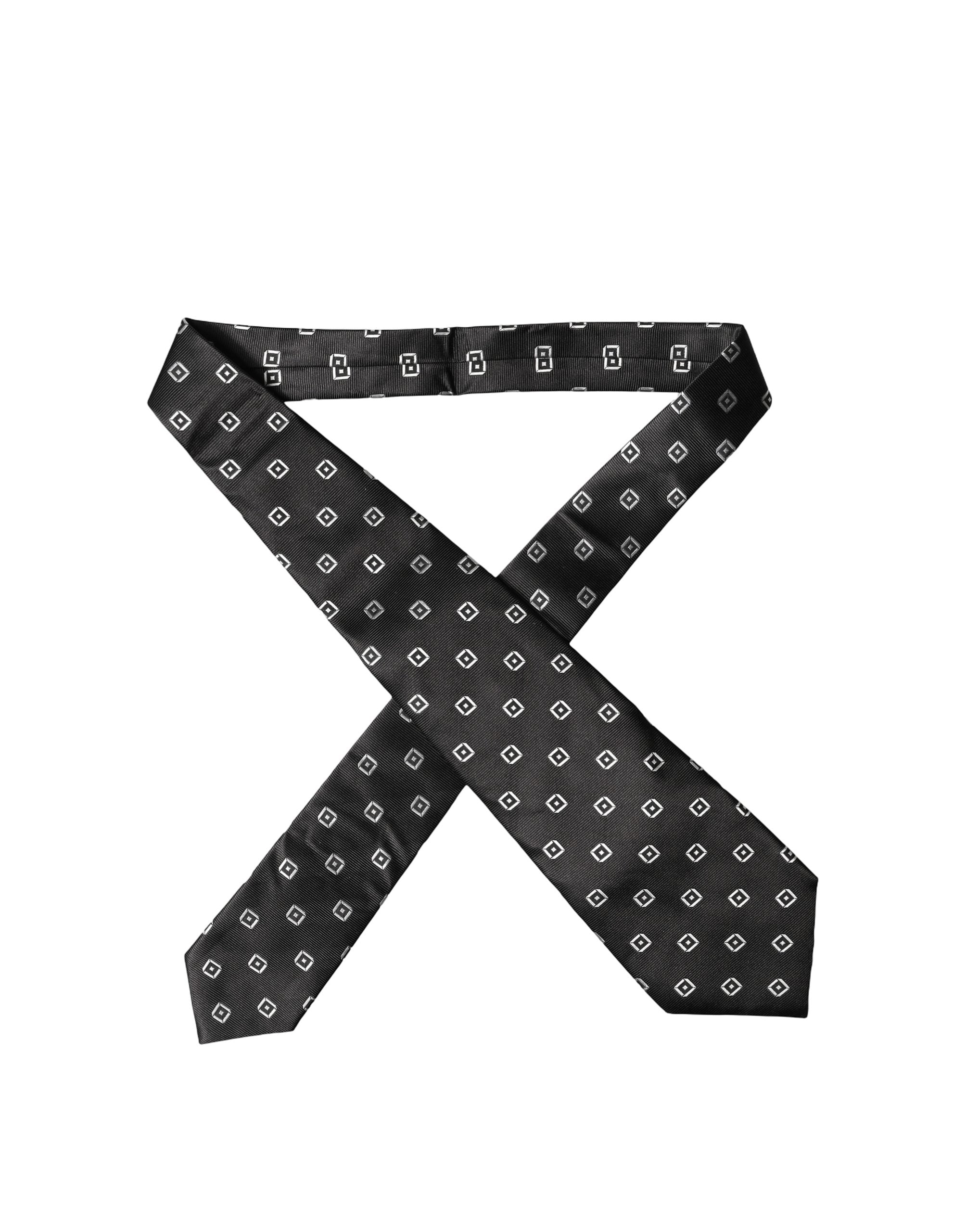 Black White Geometric Silk Adjustable Women Necktie Tie