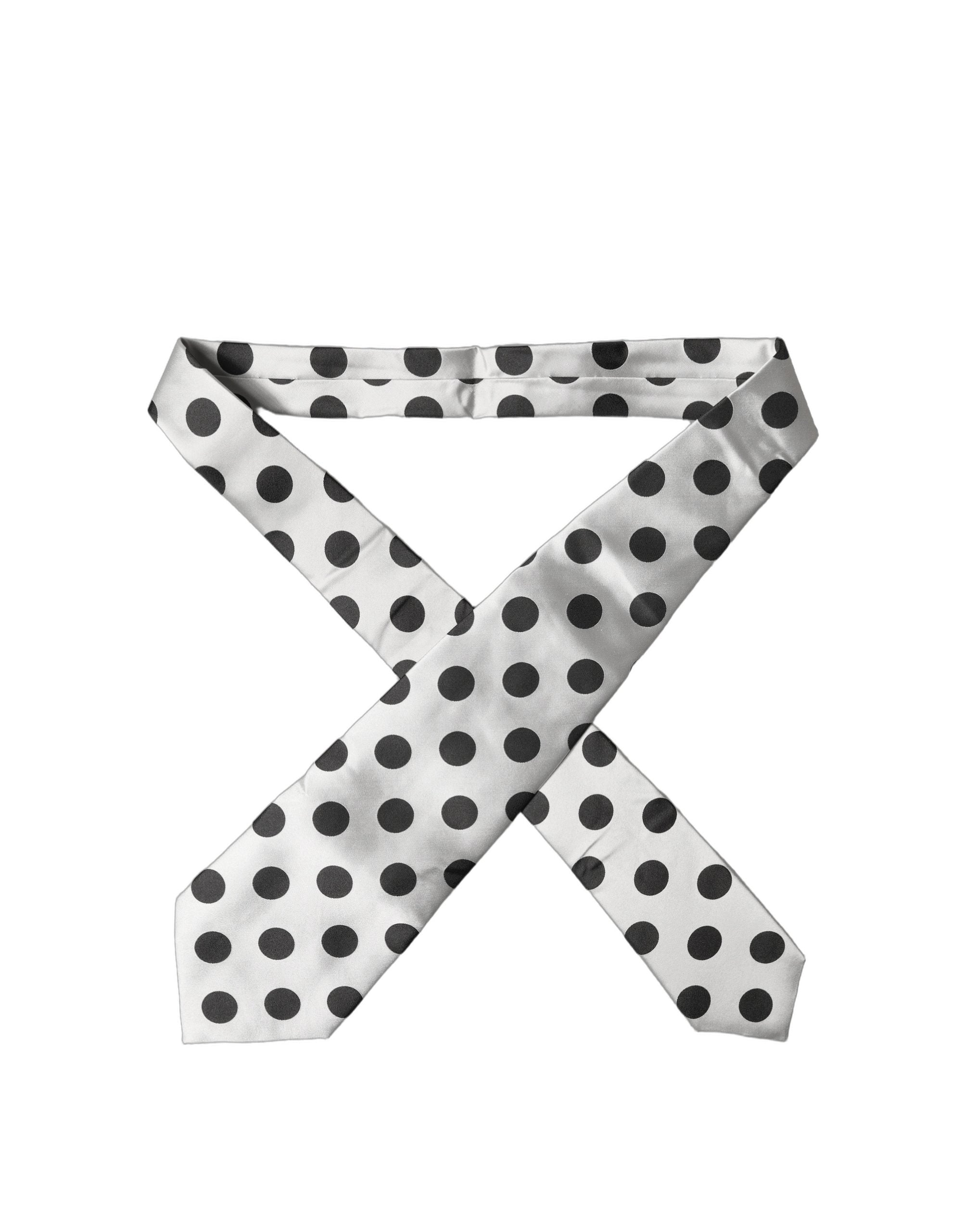 White Black Polka Dot Silk Adjustable Women Necktie Tie