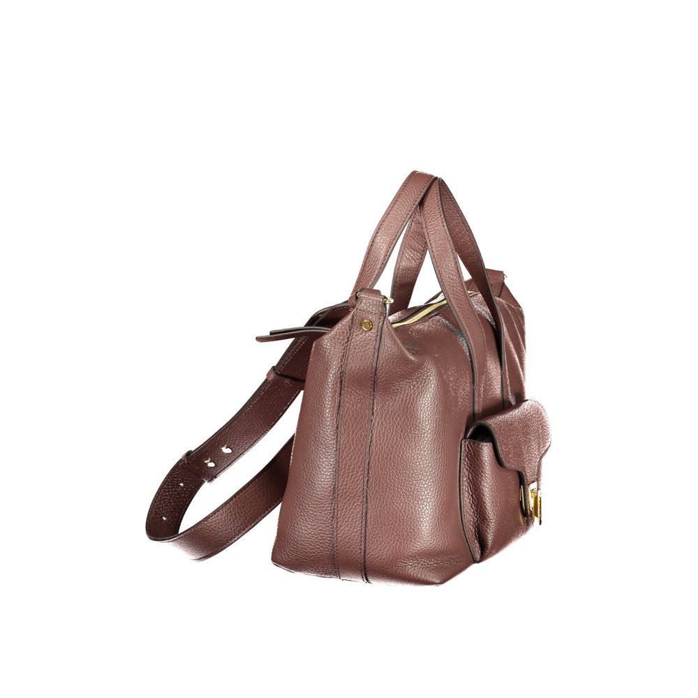 Brown Leather Womens Bag with Handles and Shoulder Strap