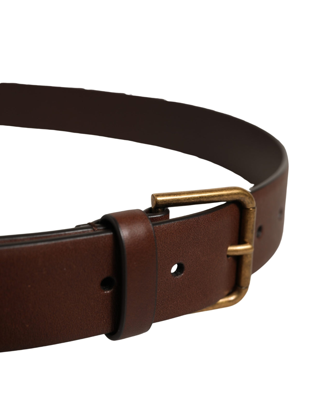 Men Brown Leather Gold Buckle Carabine Belt