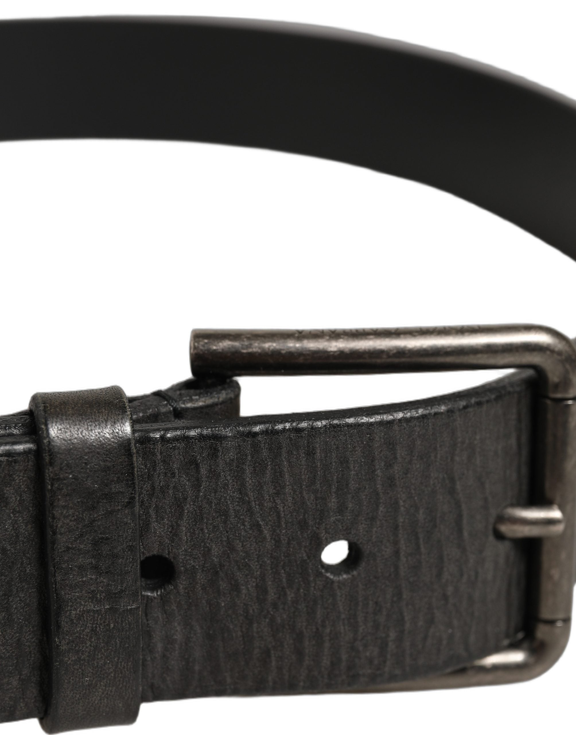 Black Leather Brushed Metal Buckle Men Belt