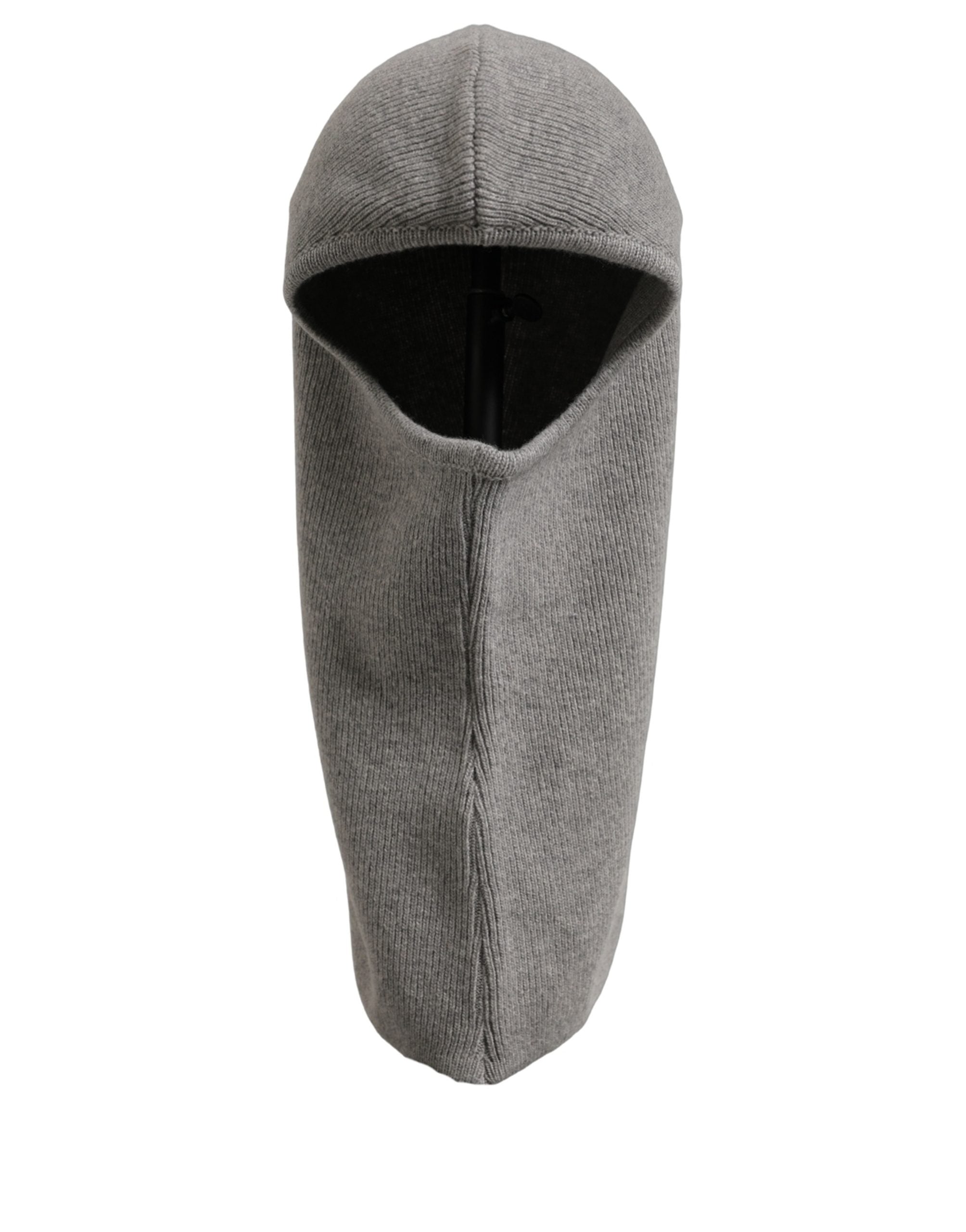 Men Grey Wool Ribbed Knit Balaclava Wrap One Size Hat