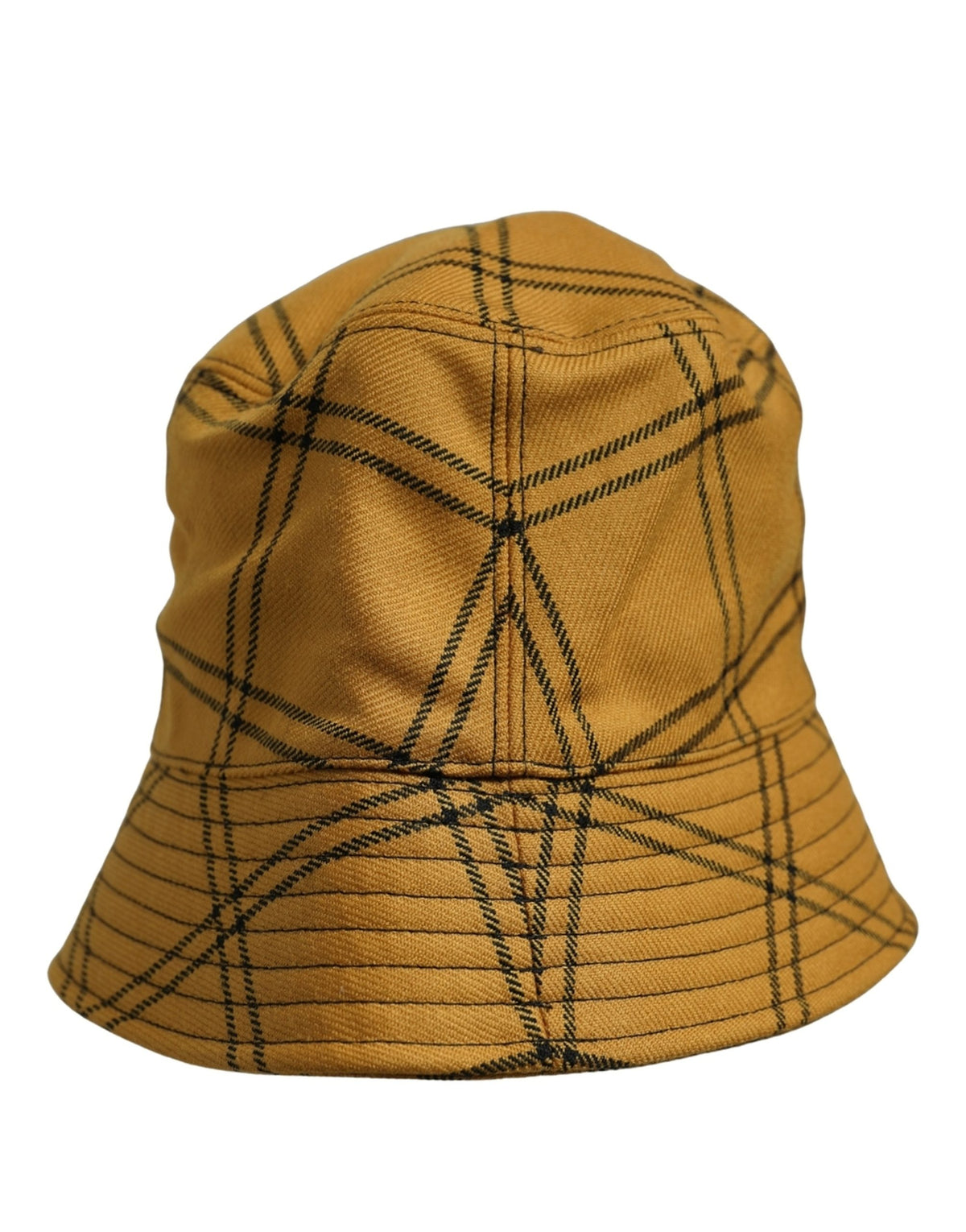 Men Dark Yellow Check Wide Brim Bucket Cap Hat