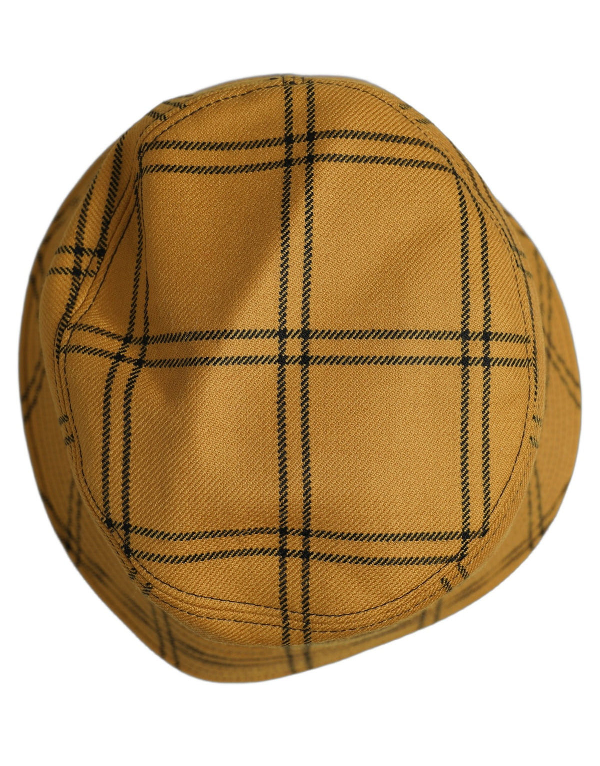 Men Dark Yellow Check Wide Brim Bucket Cap Hat