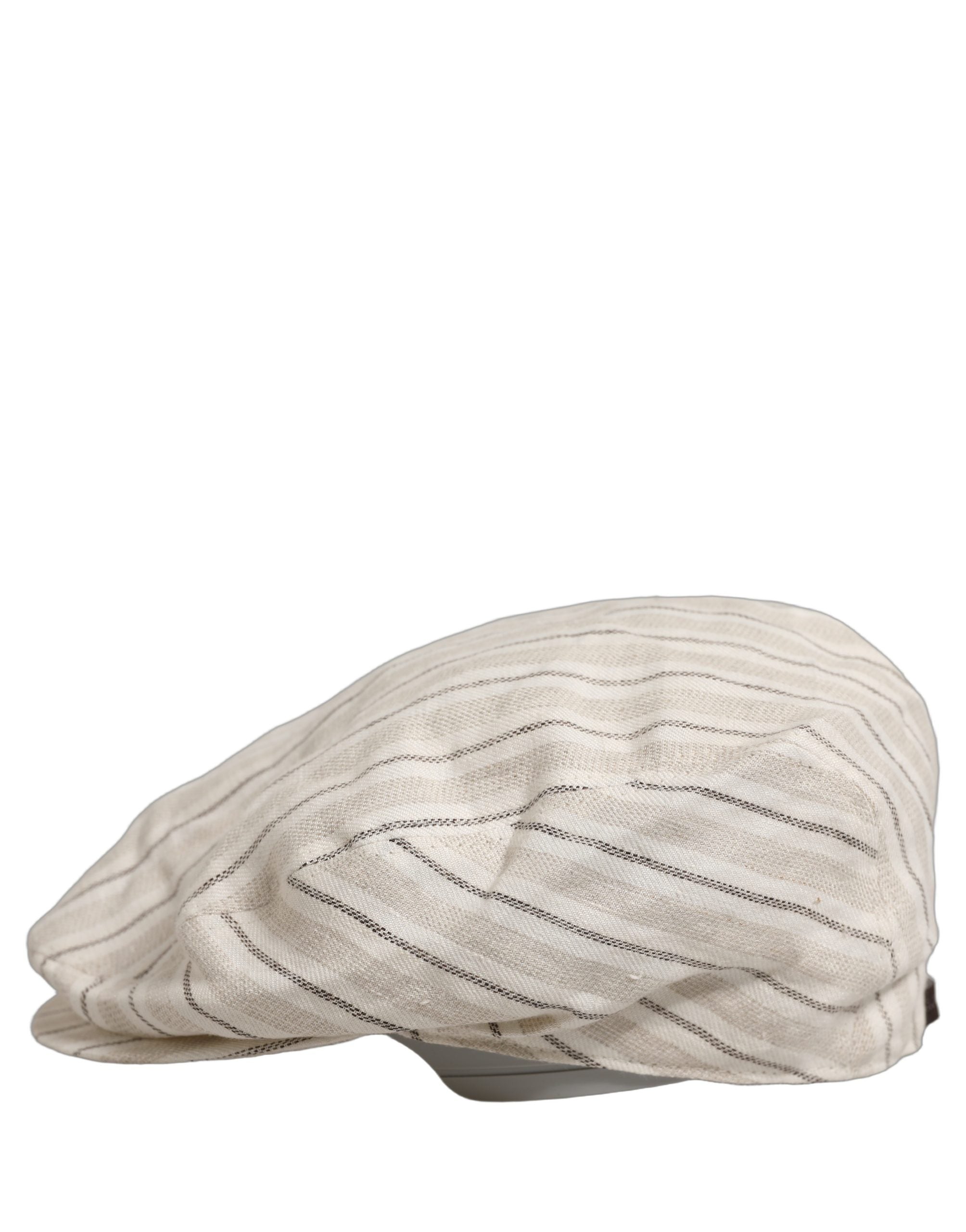 Men Off White Striped Linen Newsboy Capello Hat