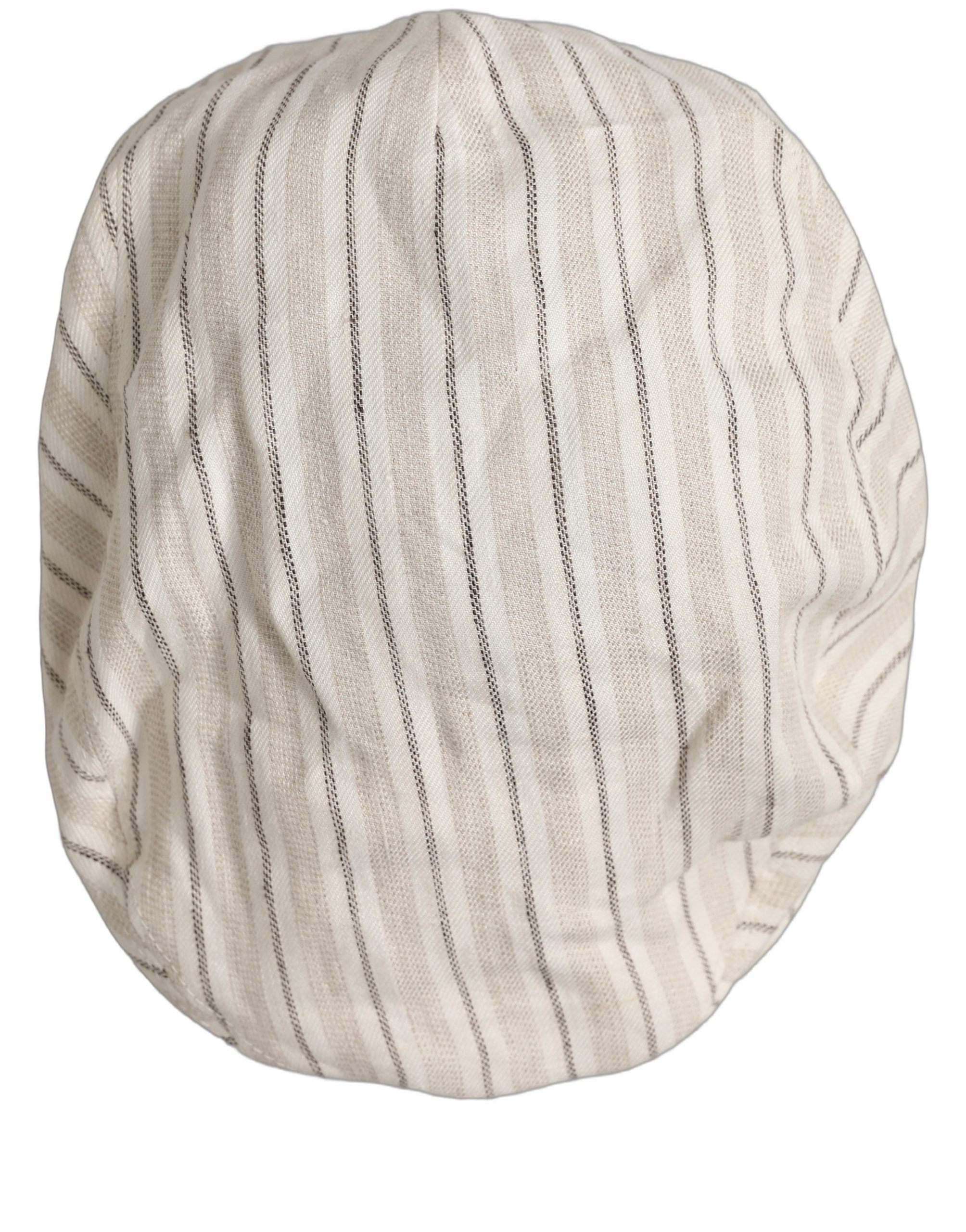Men Off White Striped Linen Newsboy Capello Hat
