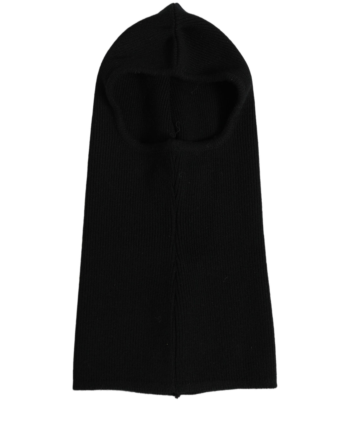 Men Black Wool Ribbed Knit Balaclava Wrap One Size Hat
