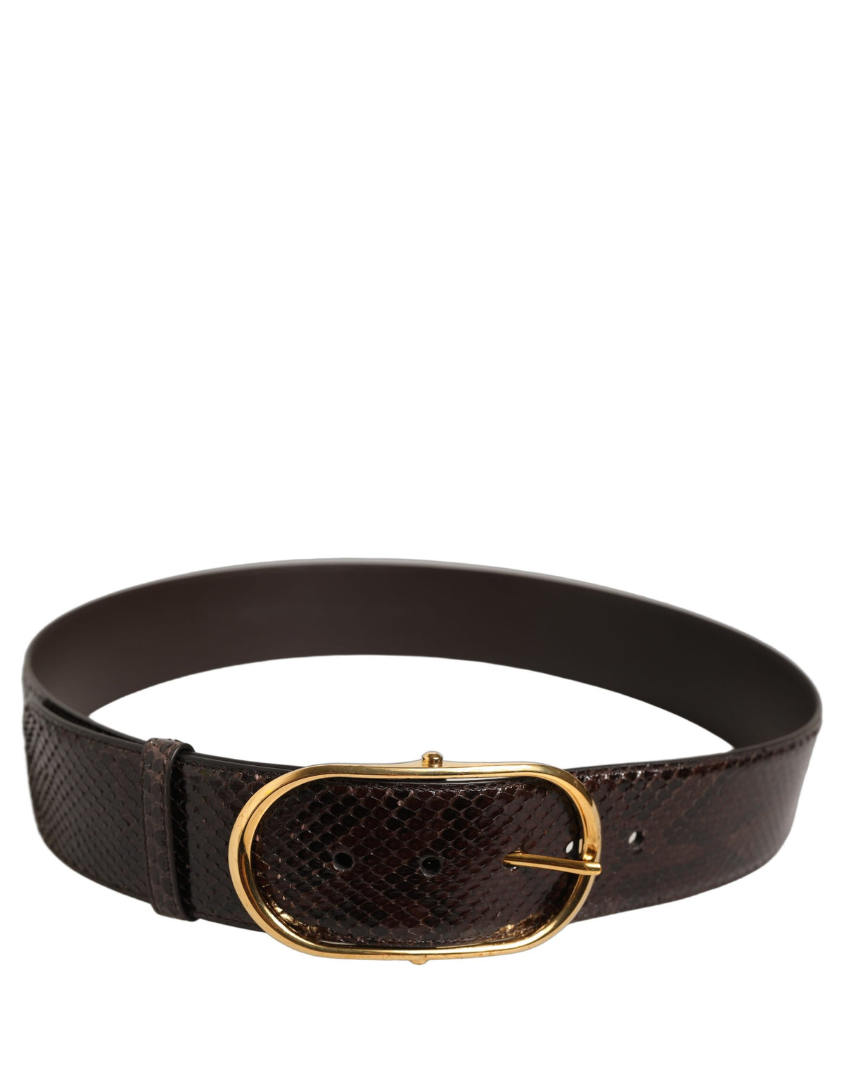 Brown Python Leather Gold Metal Buckle Belt