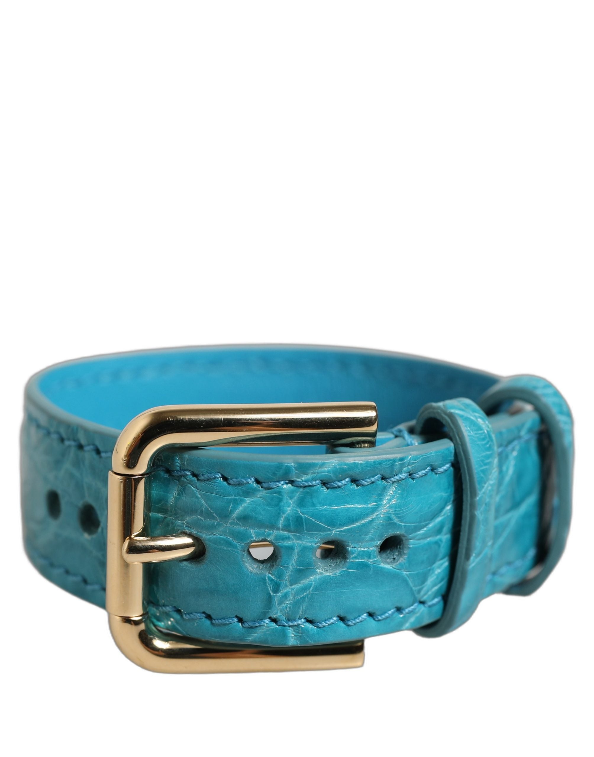 Turquoise Texture Leather Gold Buckle Belt Strap Bracelet