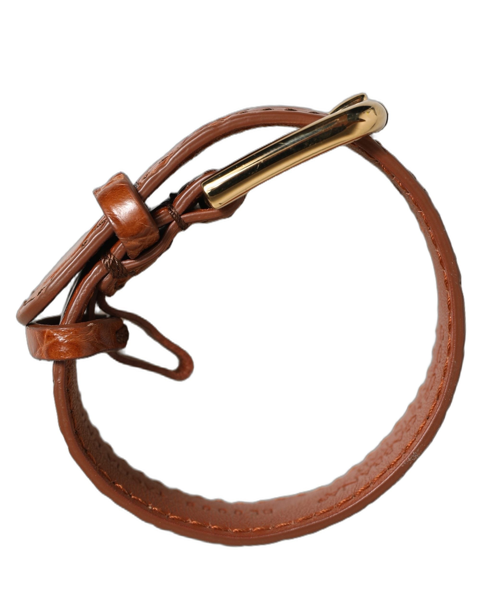 Brown Textured Leather Gold Buckle Belt Strap Bracelet