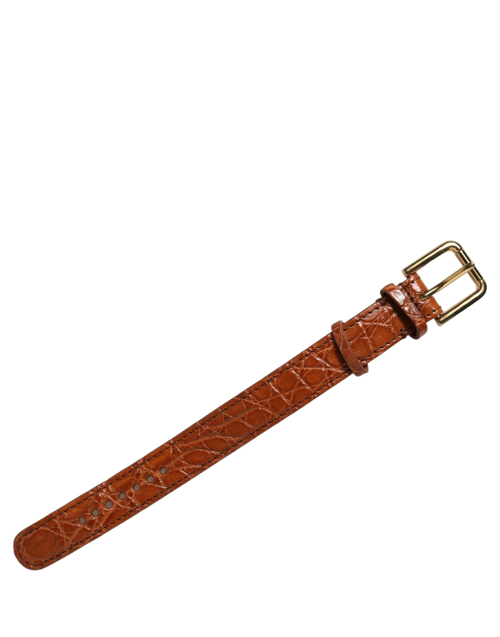Brown Textured Leather Gold Buckle Belt Strap Bracelet