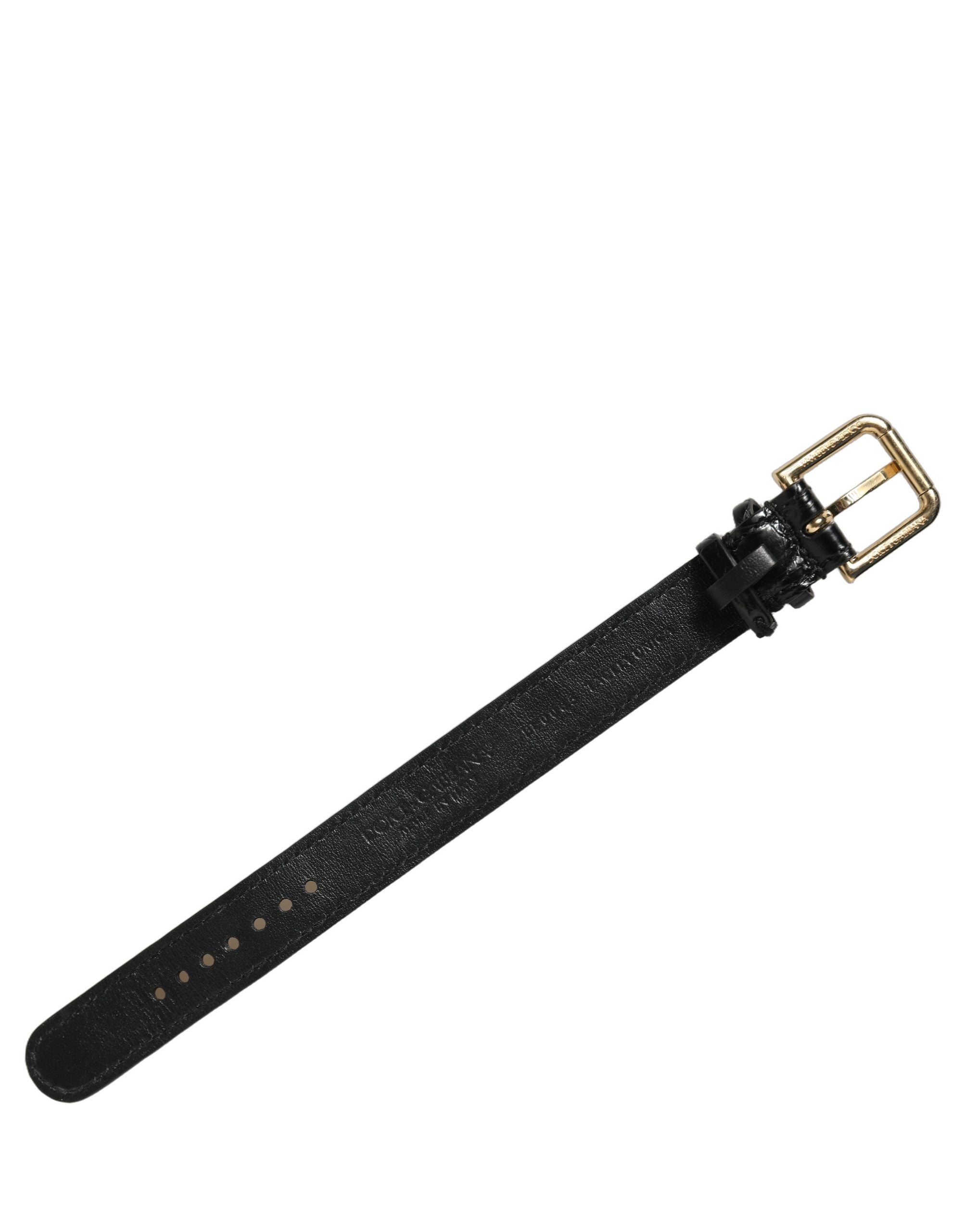 Black Textured Leather Gold Buckle Belt Strap Bracelet