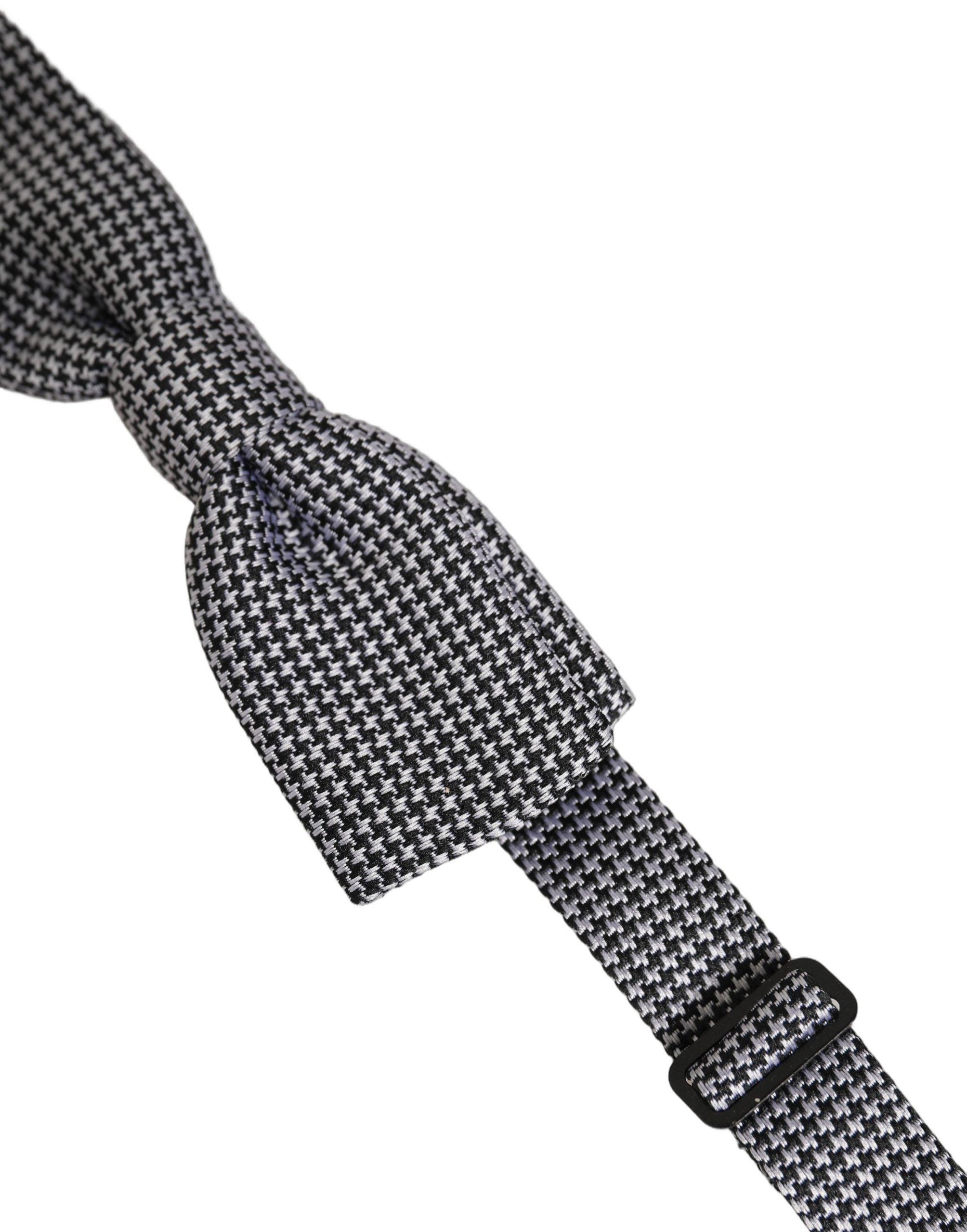 Black White Houndstooth Adjustable Neck Bow Tie