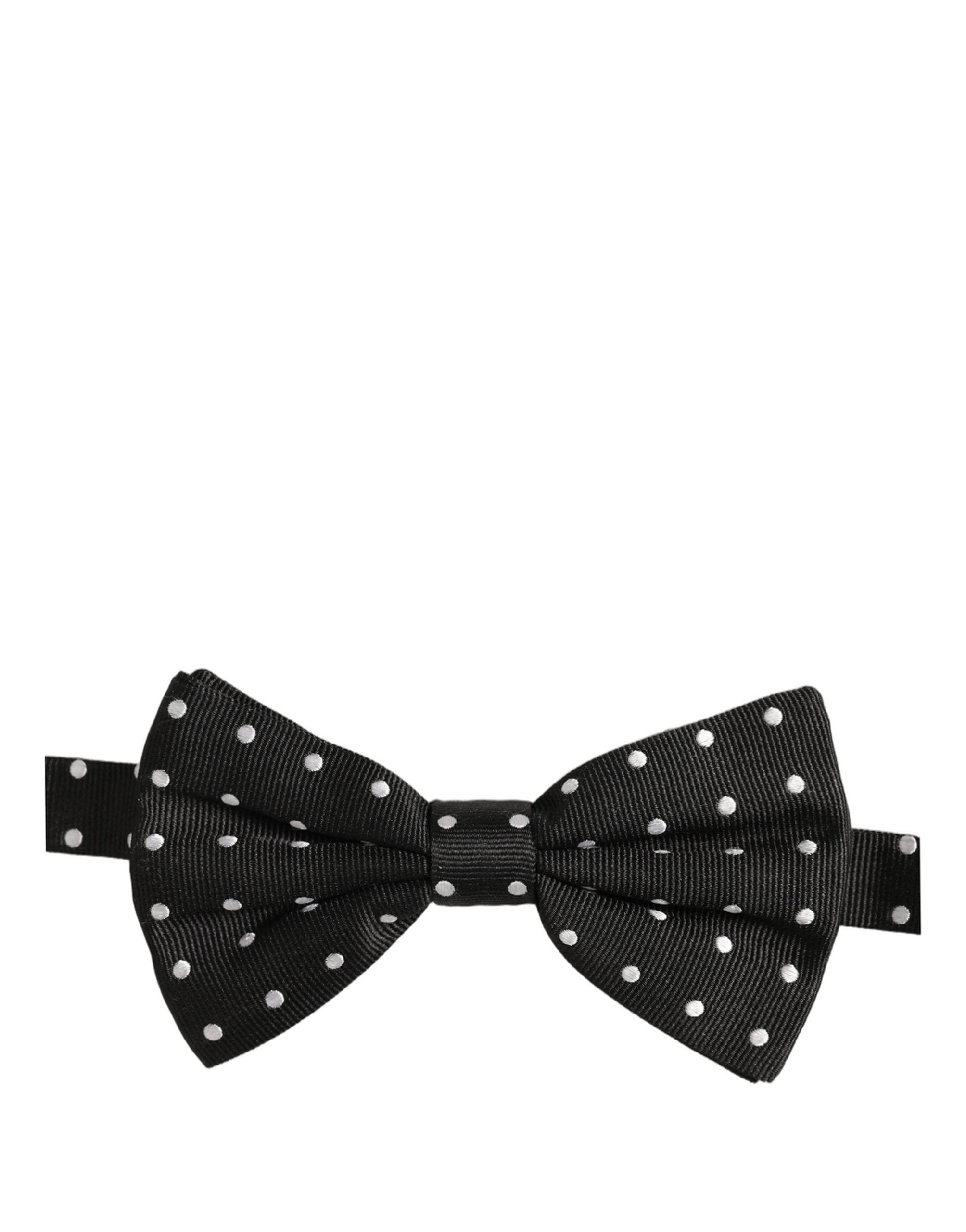 Black White Polka Dot Adjustable Neck Papillon Bow Tie