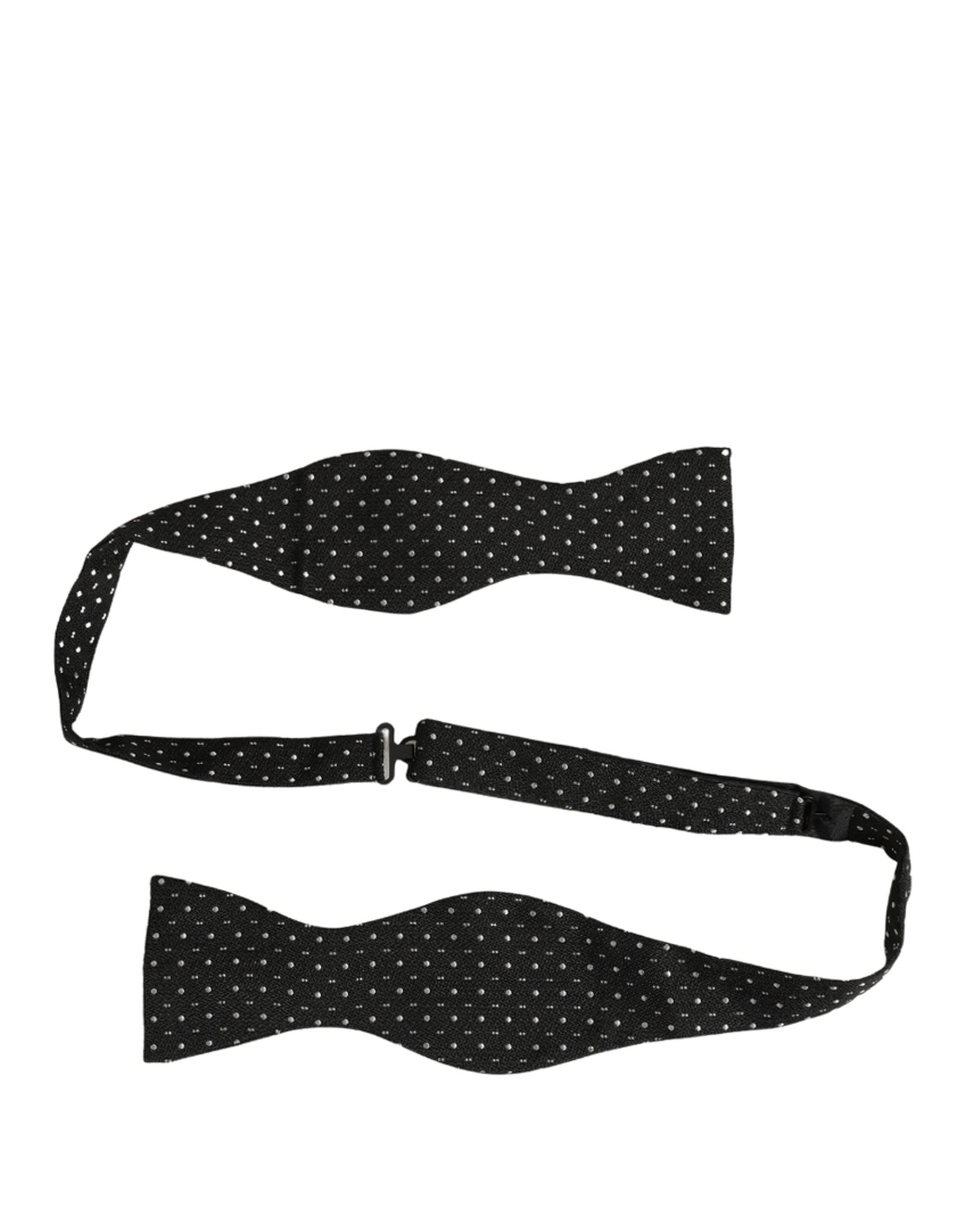 Black White Polka Dot Adjustable Neck Papillon Bow Tie