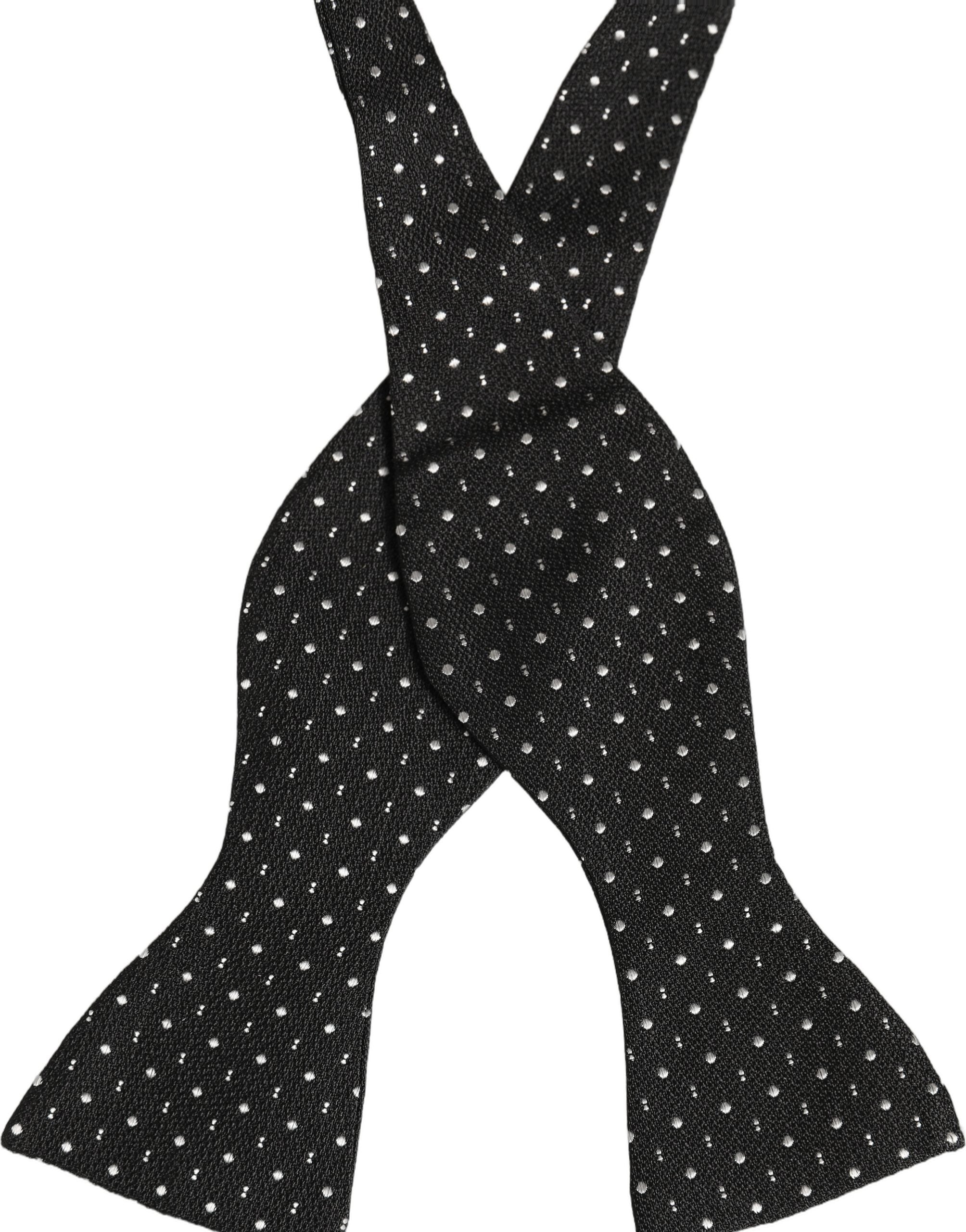 Black White Polka Dot Adjustable Neck Papillon Bow Tie