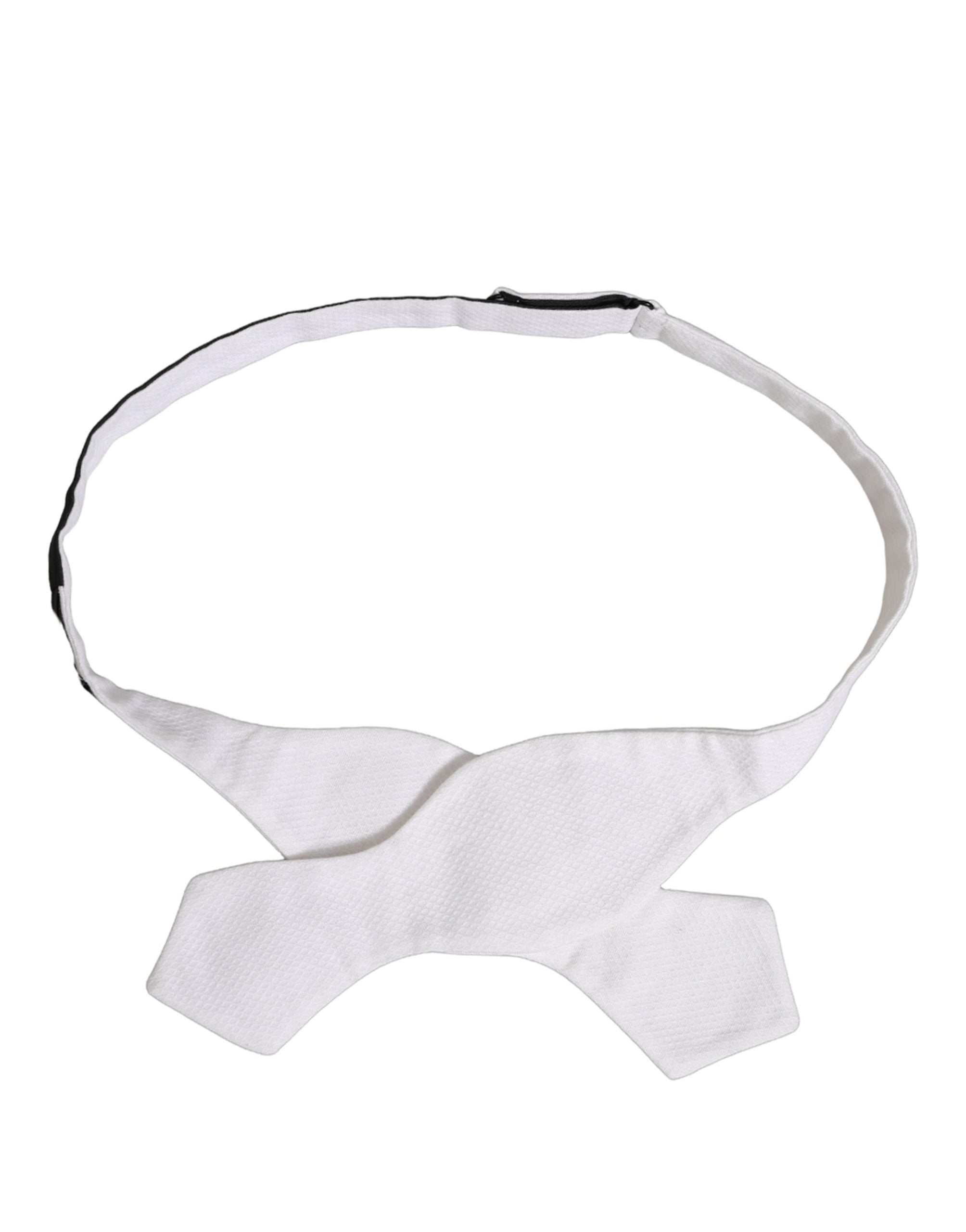 Men White 100% Silk Adjustable Neck Papillon Bow Tie