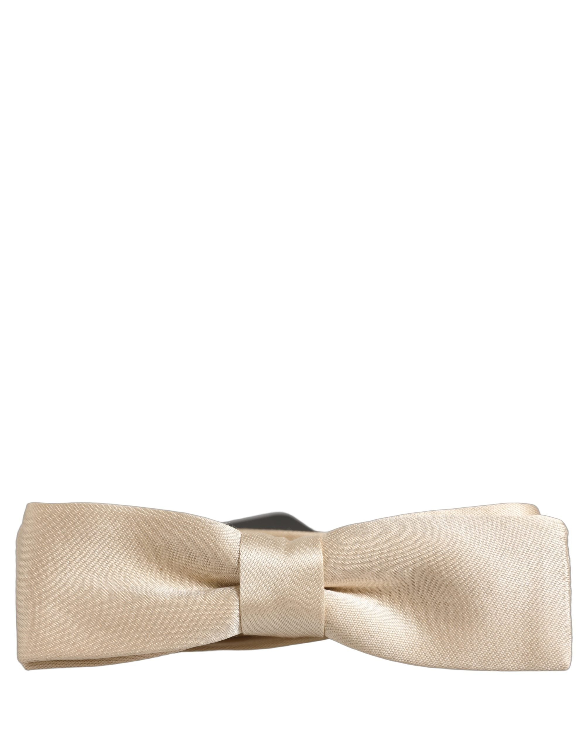 Men Beige 100% Silk Adjustable Neck Papillon Bow Tie
