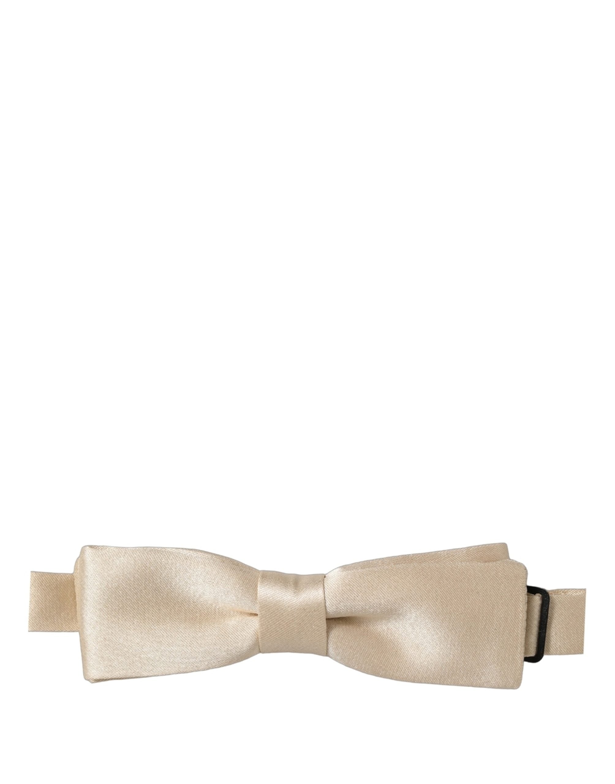 Men Beige 100% Silk Adjustable Neck Papillon Bow Tie