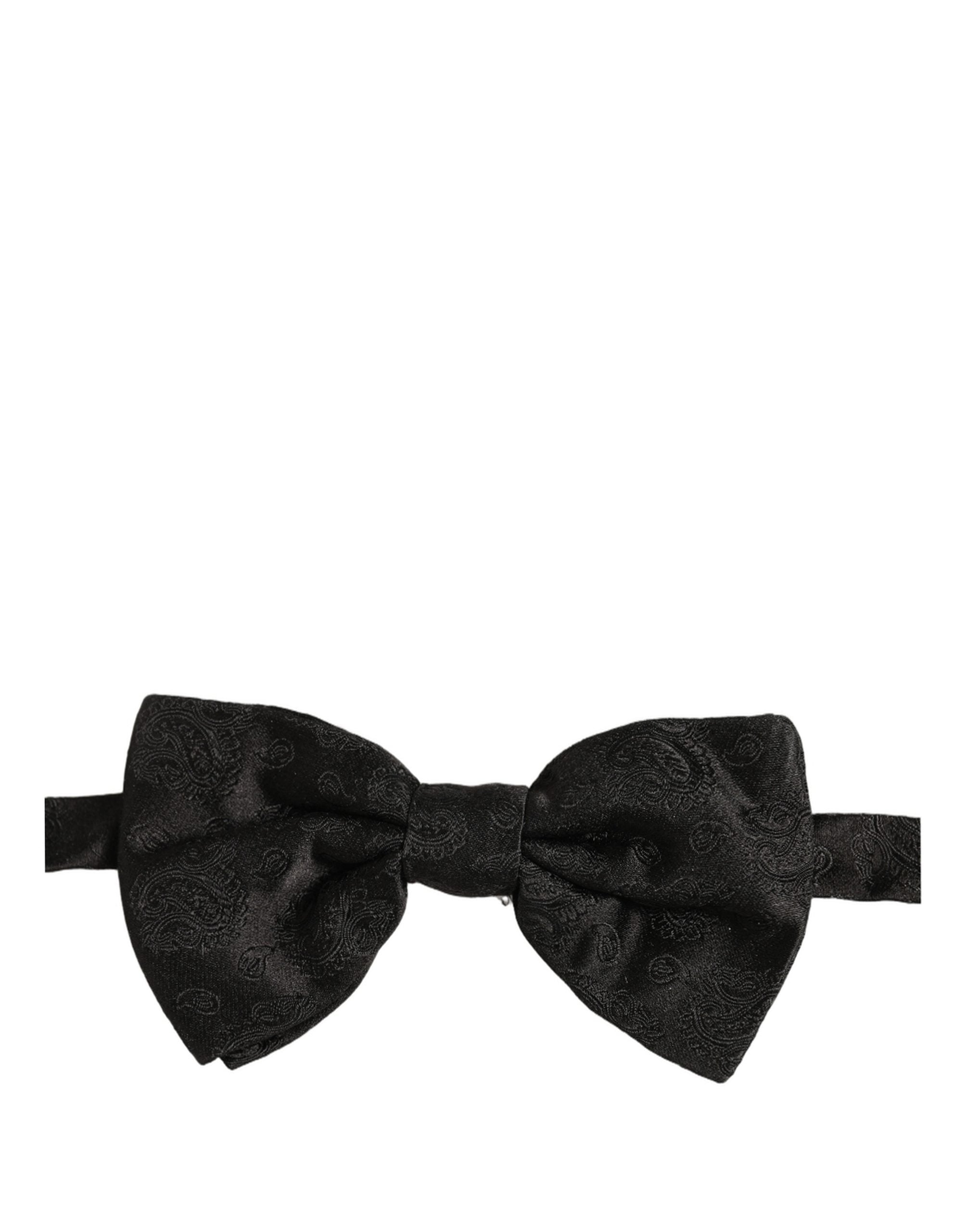 Men Black Paisley Silk Adjustable Neck Papillon Bow Tie