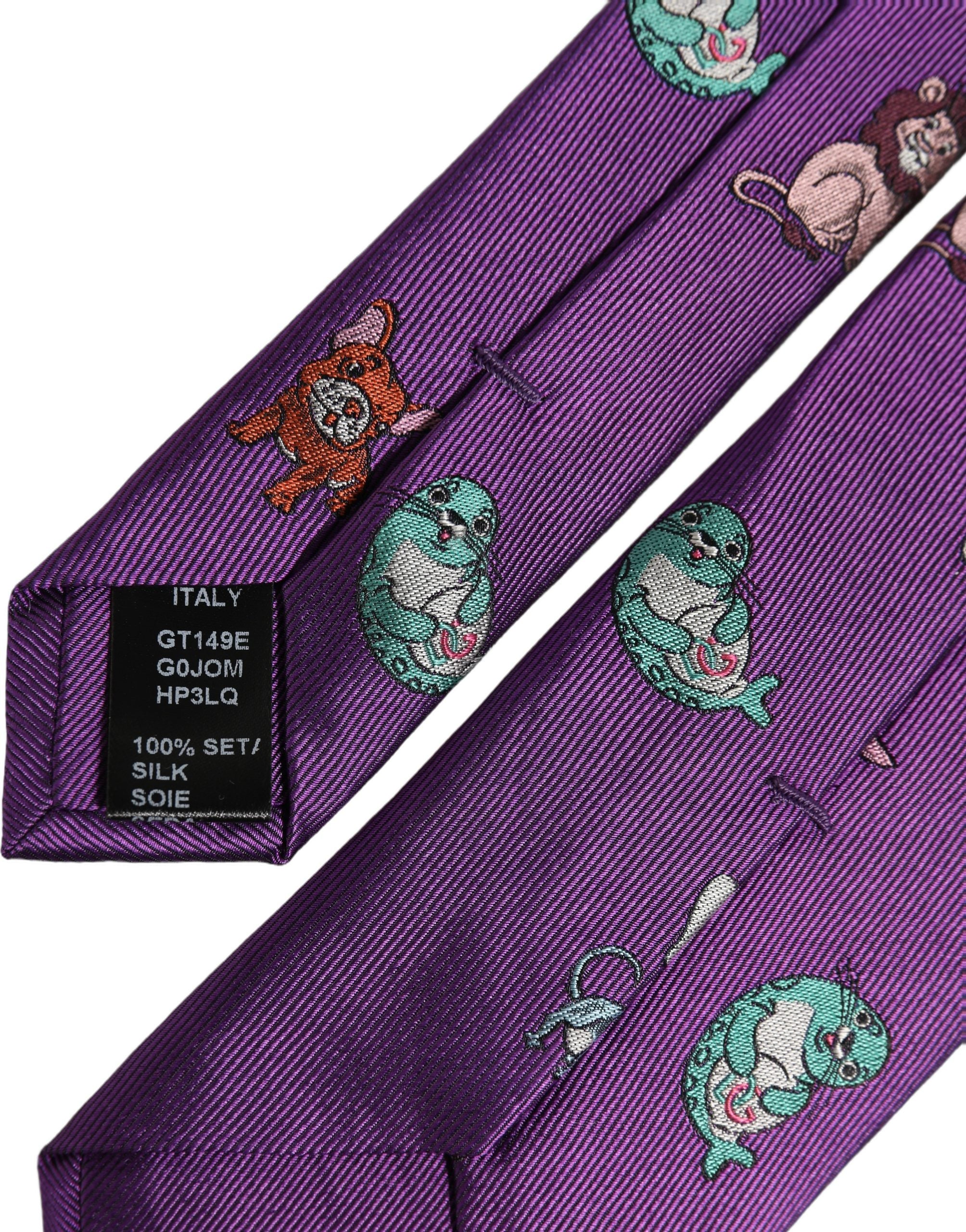 Men Purple Animal Print Adjustable Tied Necktie Tie