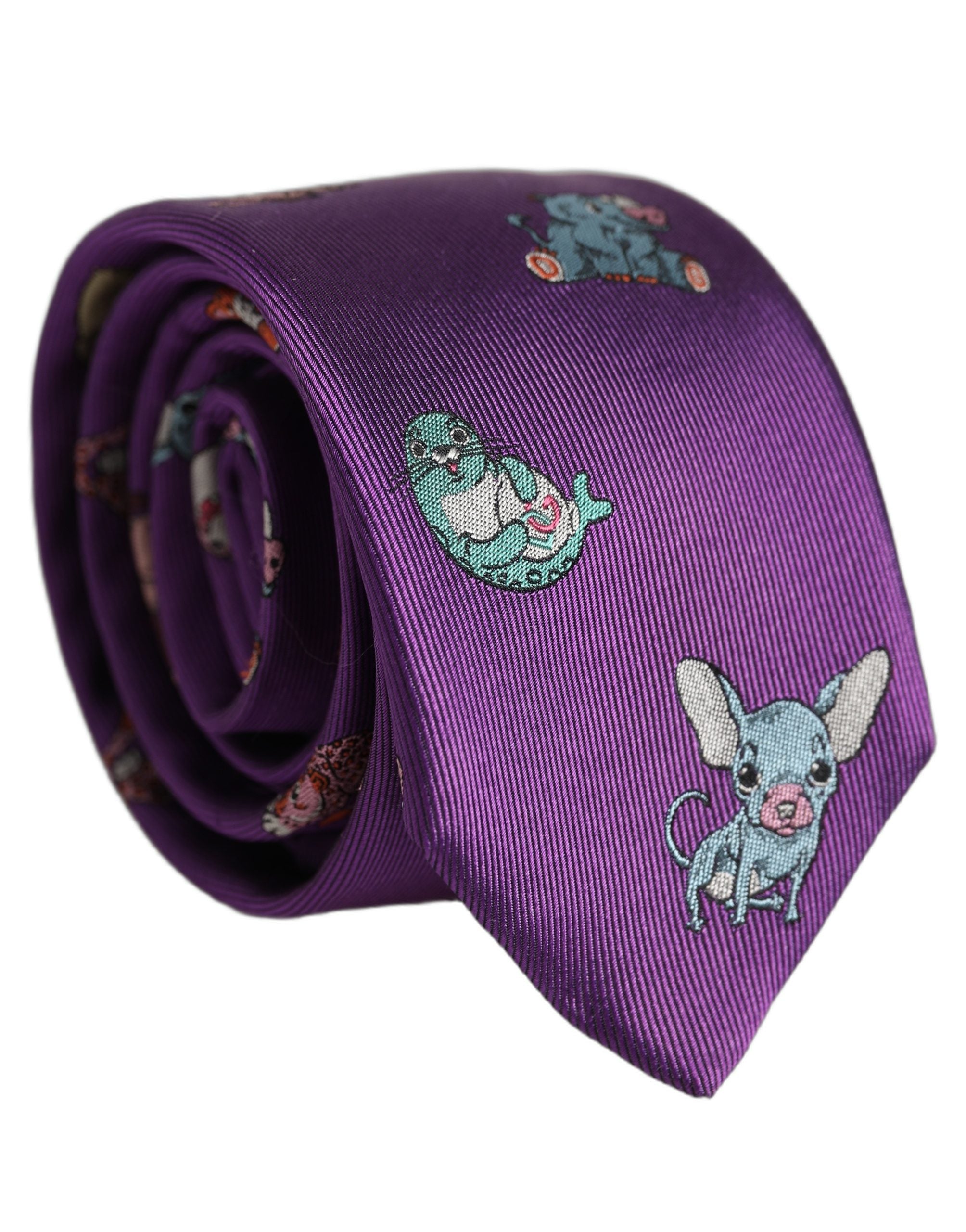 Men Purple Animal Print Adjustable Tied Necktie Tie
