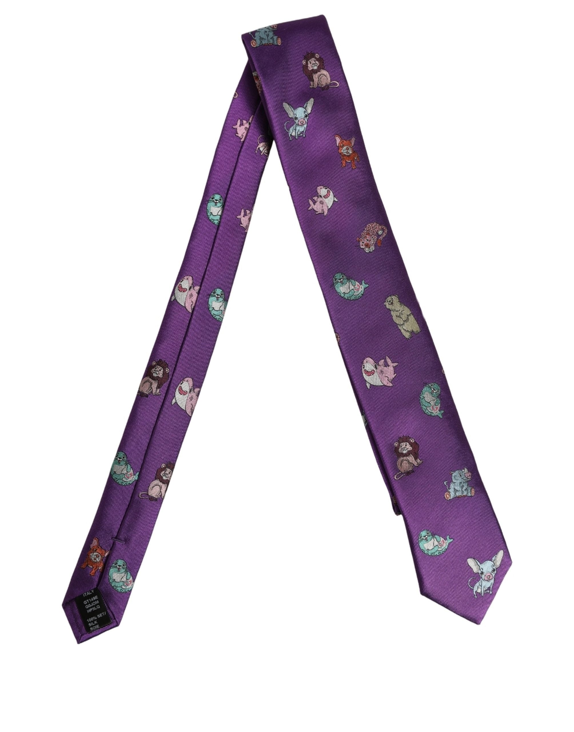 Men Purple Animal Print Adjustable Tied Necktie Tie
