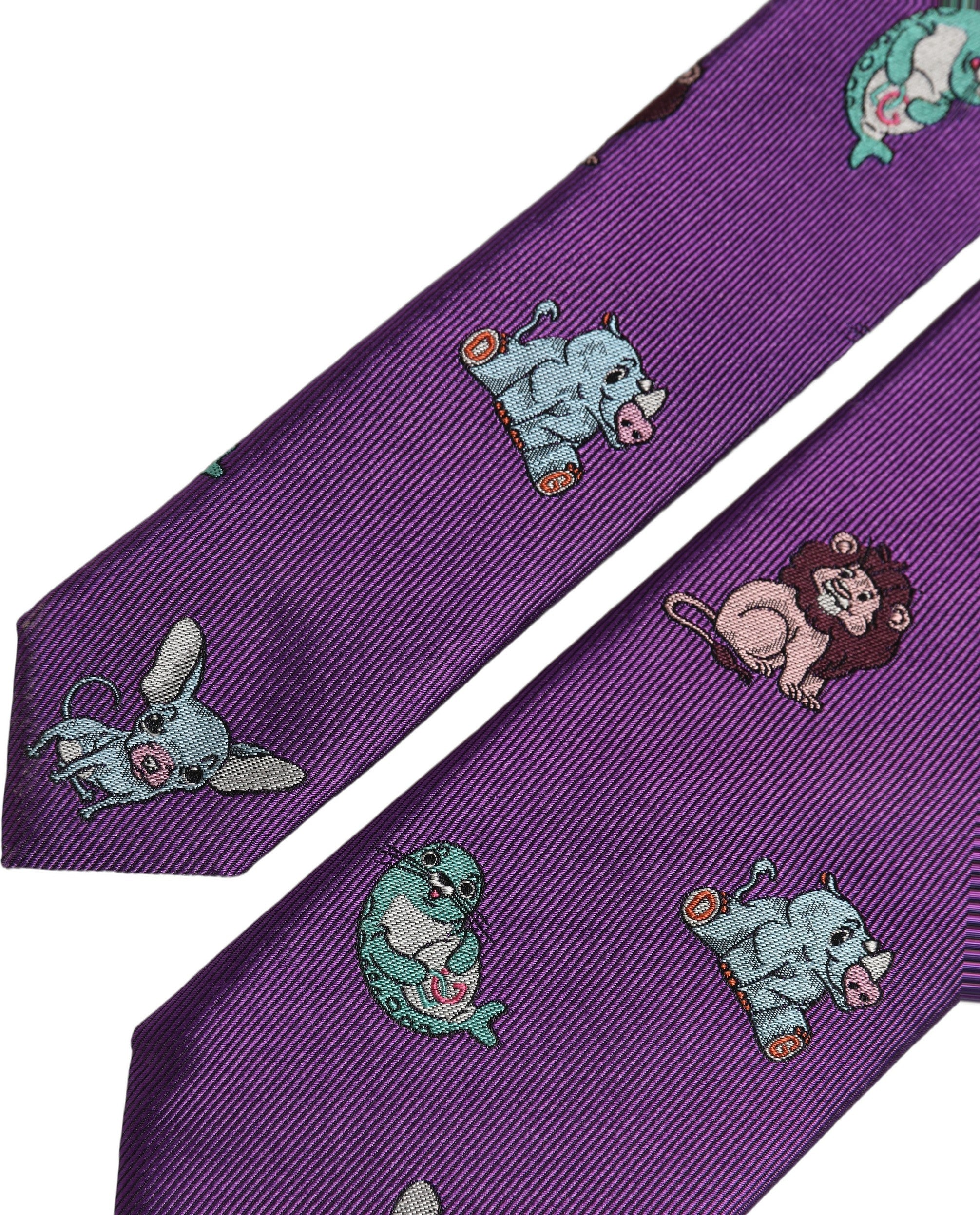 Men Purple Animal Print Adjustable Tied Necktie Tie