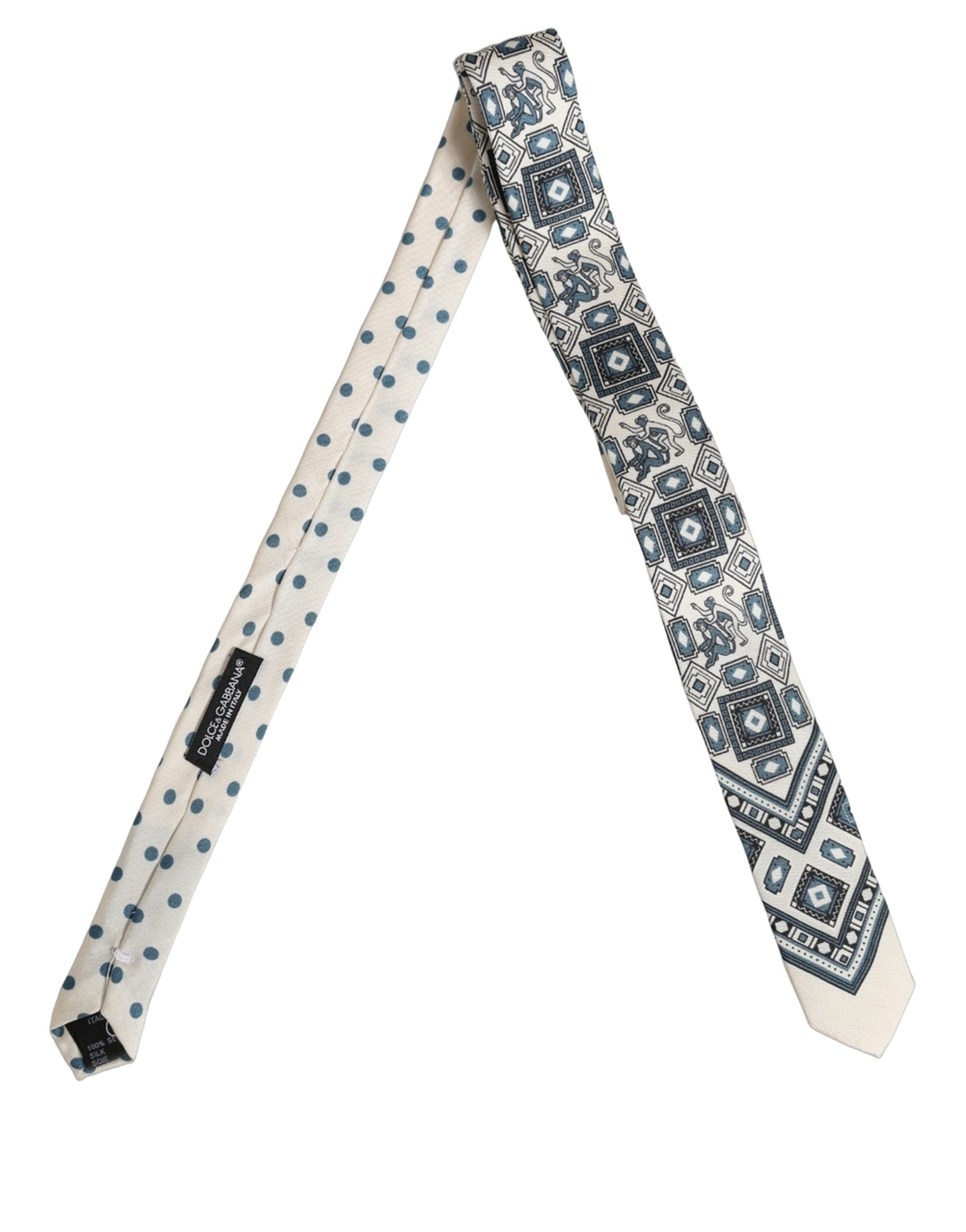 Men Off White Blue Geometric Adjustable Tied Necktie Tie