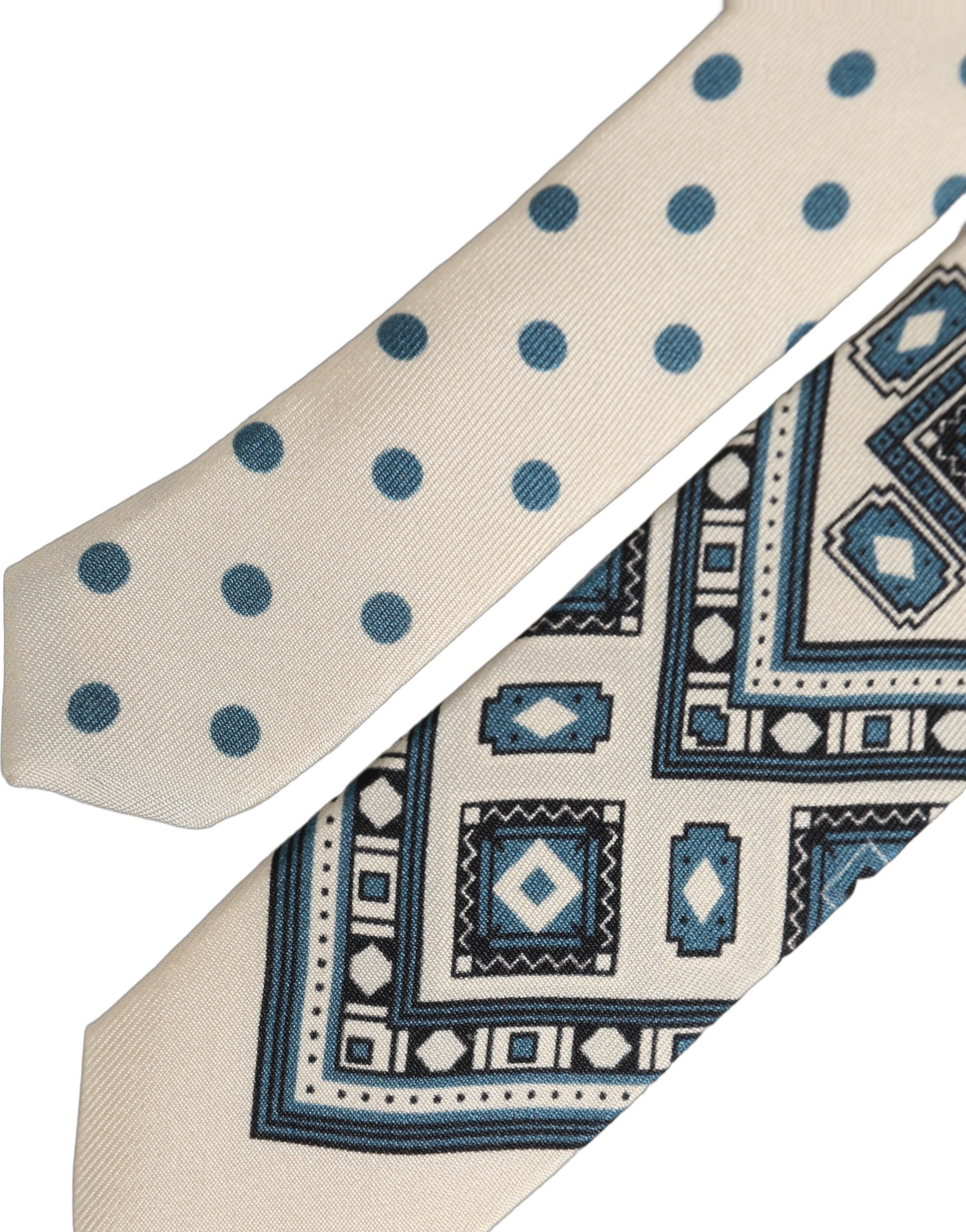 Men Off White Blue Geometric Adjustable Tied Necktie Tie
