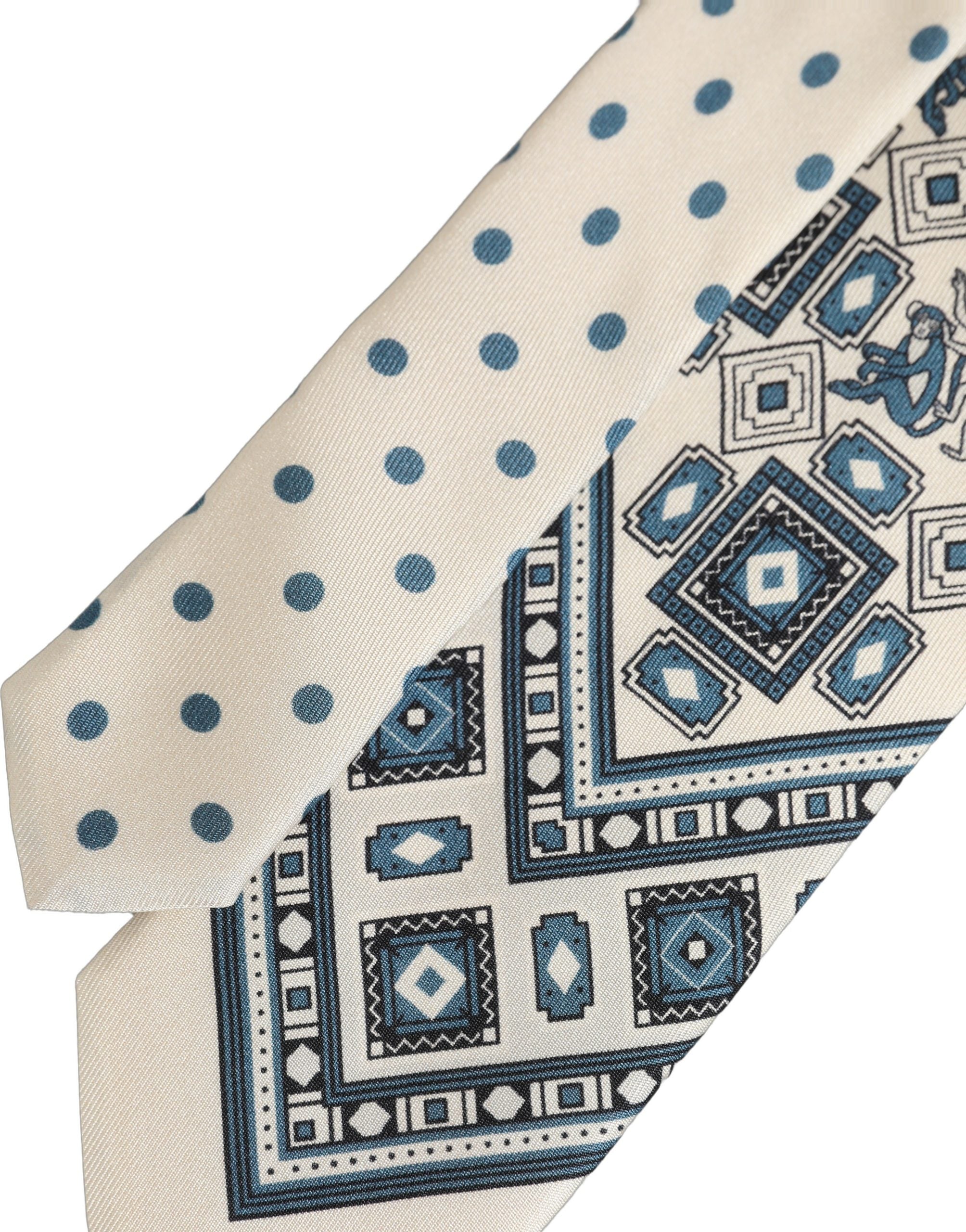Men Off White Blue Geometric Adjustable Tied Necktie Tie