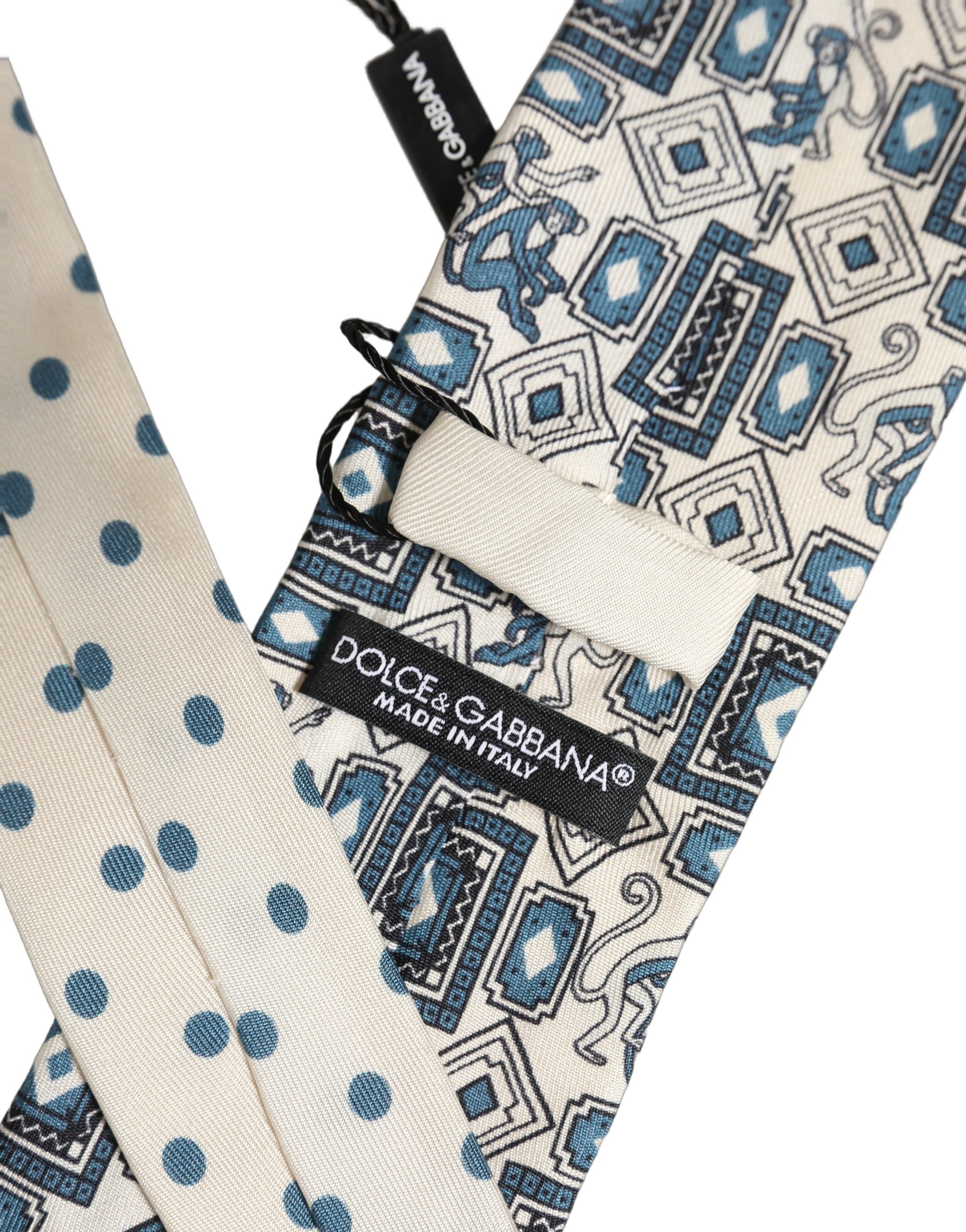 Men Off White Blue Geometric Adjustable Tied Necktie Tie